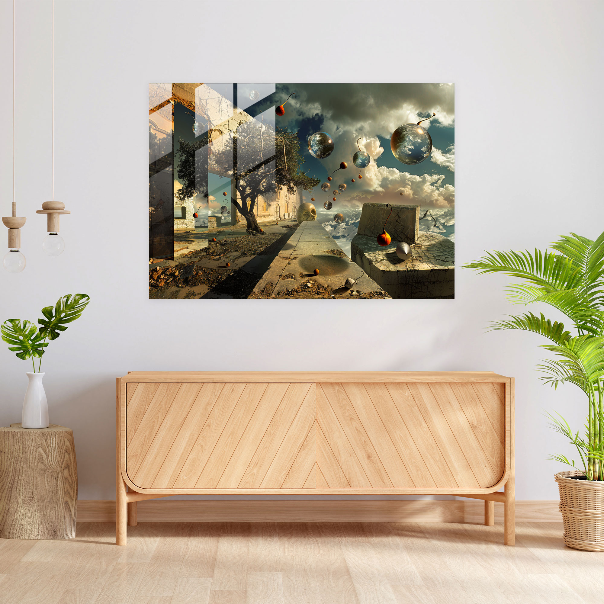 Surrealistic Floating Objects Glass Print - Salvador Dali, Glass Wall Art, Glass Print, Wall Decoration