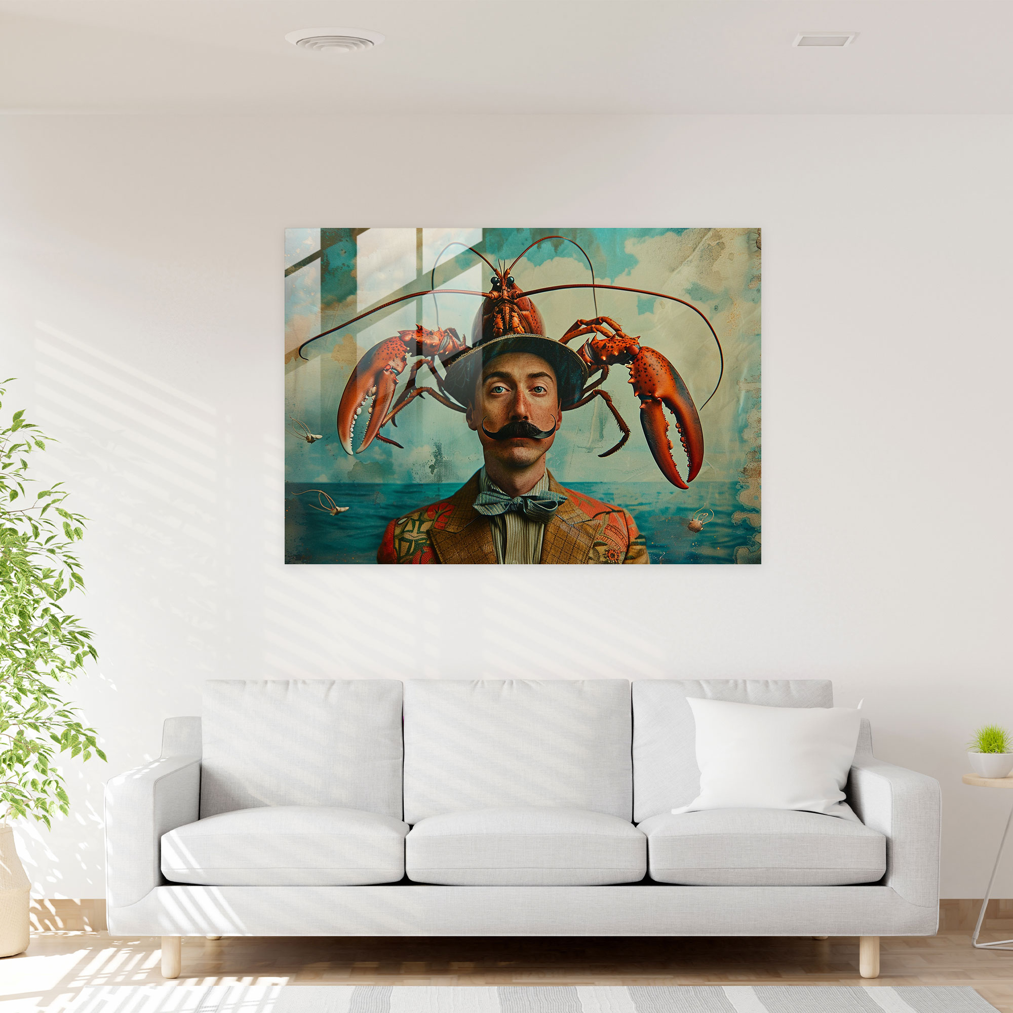 Salvador Dali Lobster Hat Glass Print - Salvador Dali, Glass Wall Art, Modern Art, Whimsical