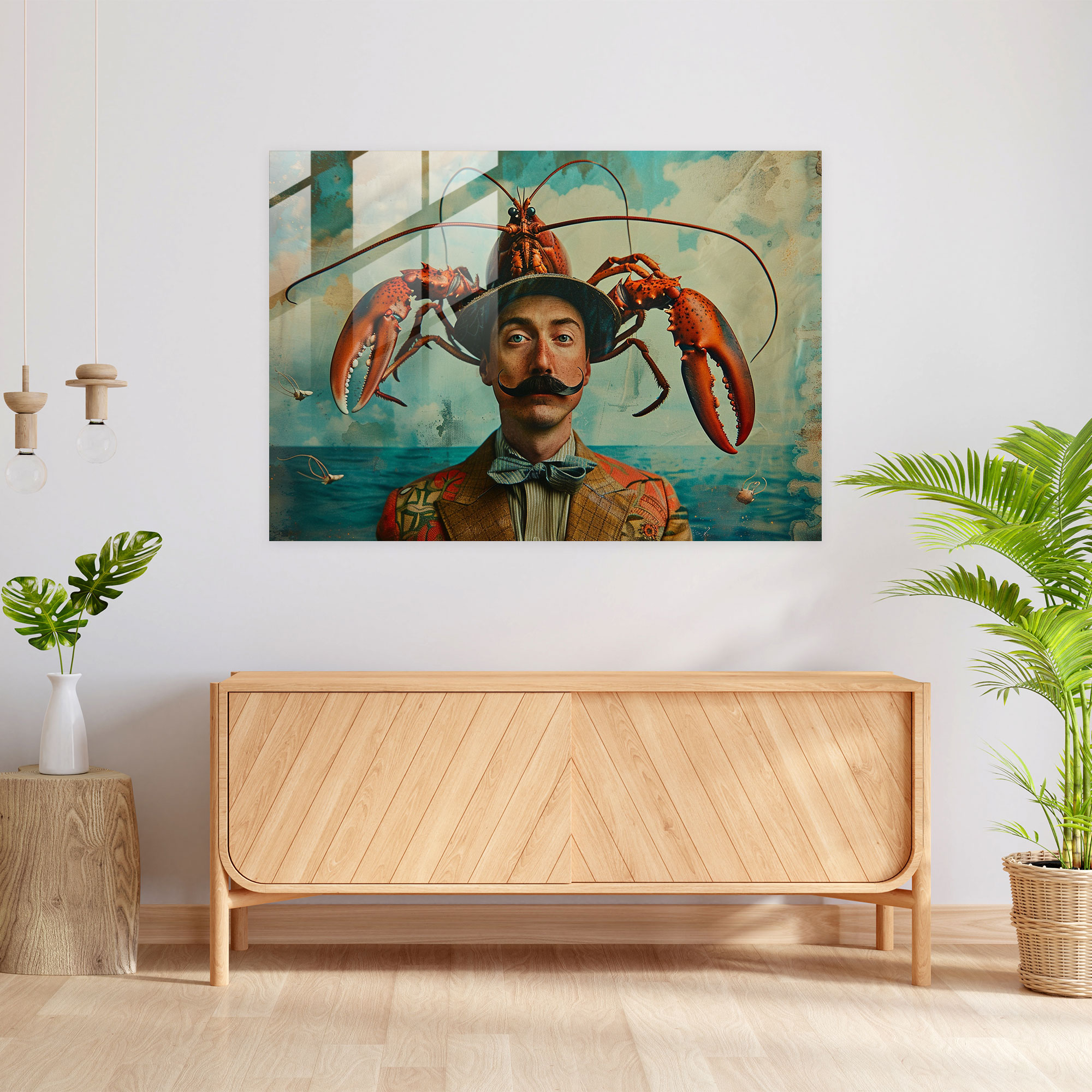 Salvador Dali Lobster Hat Glass Print - Salvador Dali, Glass Wall Art, Modern Art, Whimsical