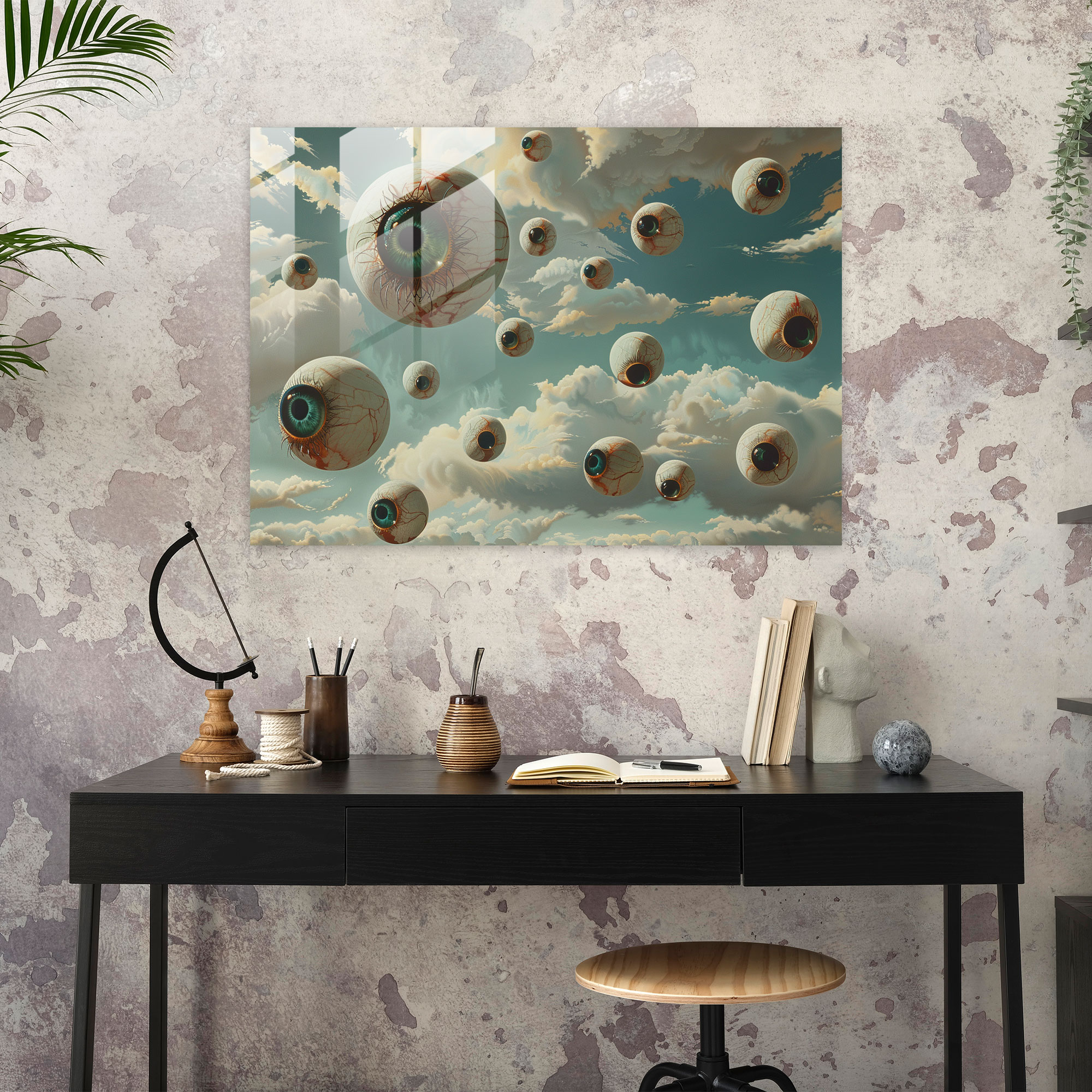 Salvador Dali Floating Eyeballs Glass Print - Salvador Dali, Glass Print, Home Decoration, Modern Art