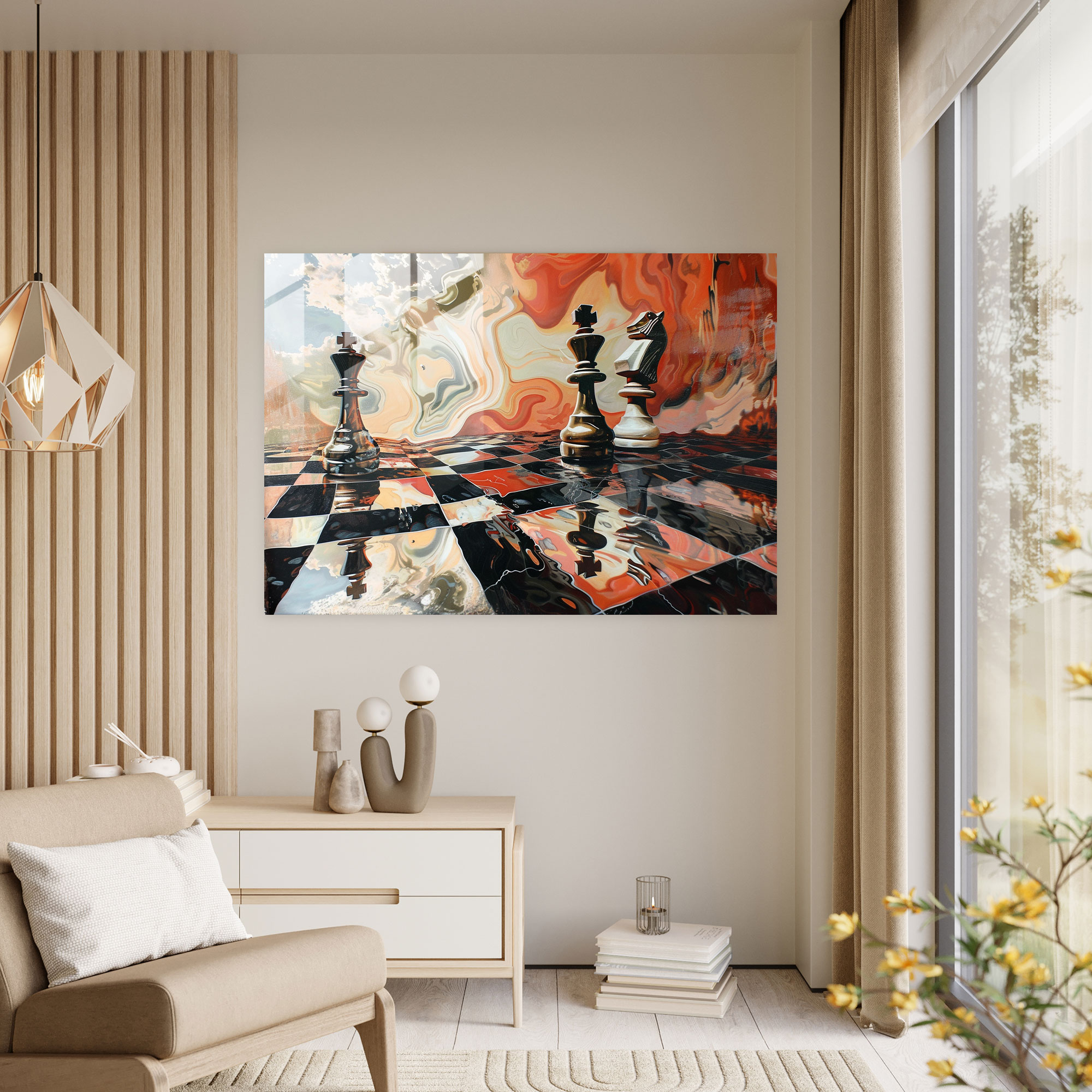 Salvador Dali Melting Chess Pieces Glass Print - Salvador Dali, Modern Art, Glass Wall Art, Surrealism