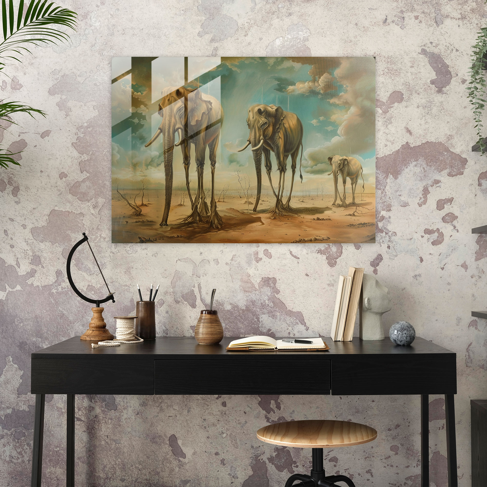 Elephants With Skinny Legs Glass Print - Salvador Dali, Salvador Dali, Glass Print, Home Decoration
