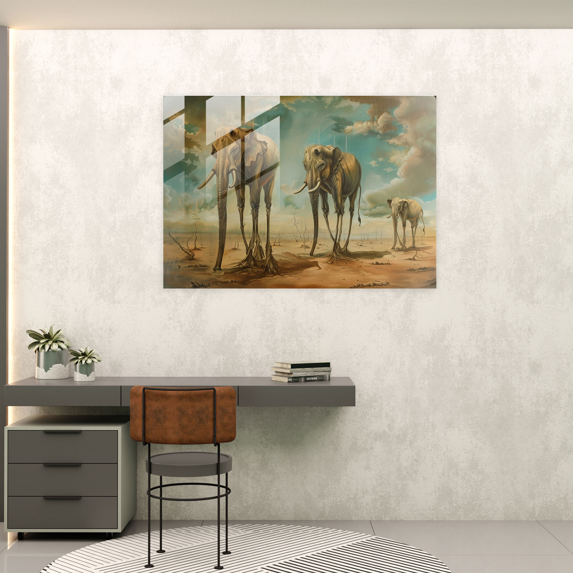 Elephants With Skinny Legs Glass Print - Salvador Dali, Salvador Dali, Glass Print, Home Decoration