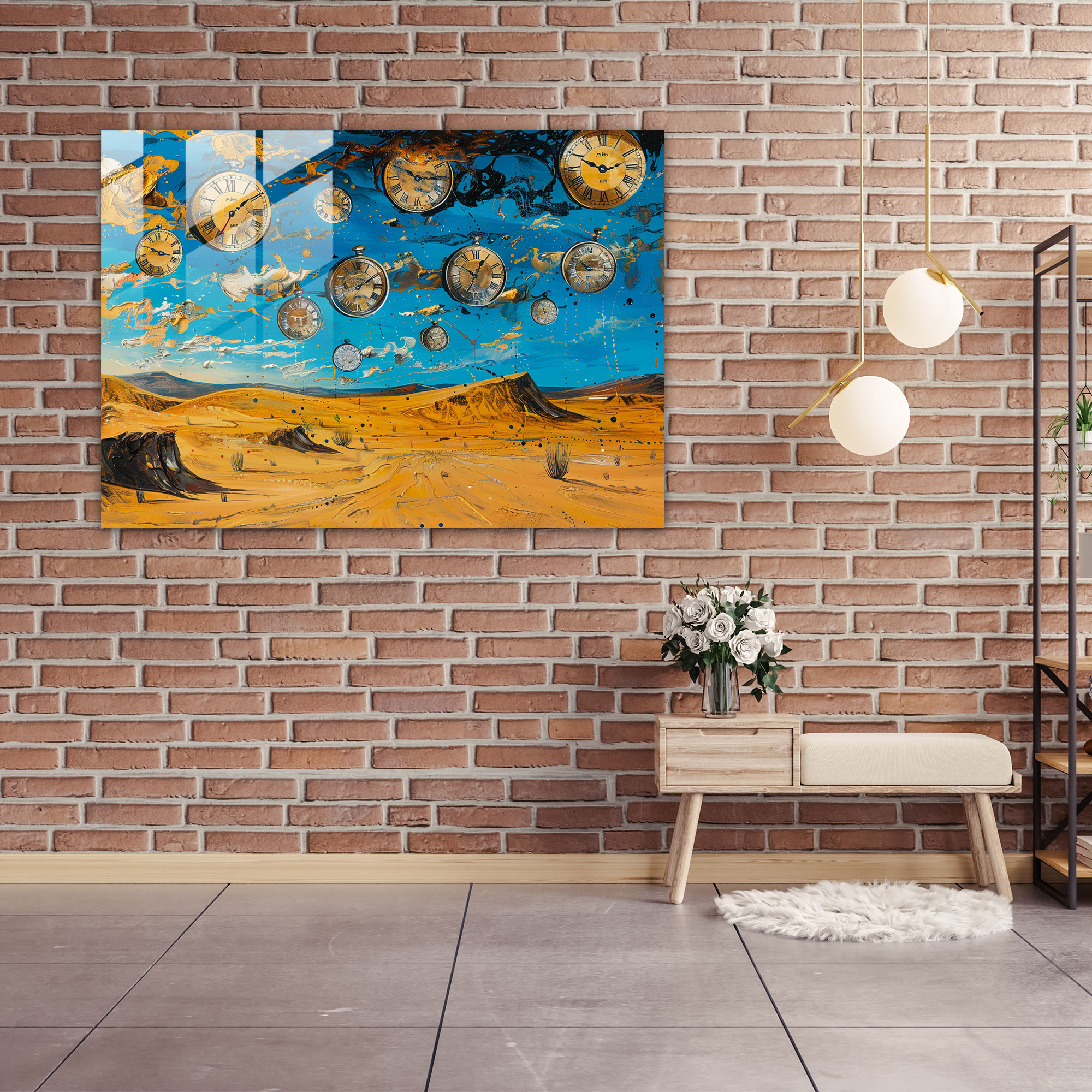 Floating Clocks In Desert Glass Print - Salvador Dali, Glass Art, Home Decoration, Modern Art