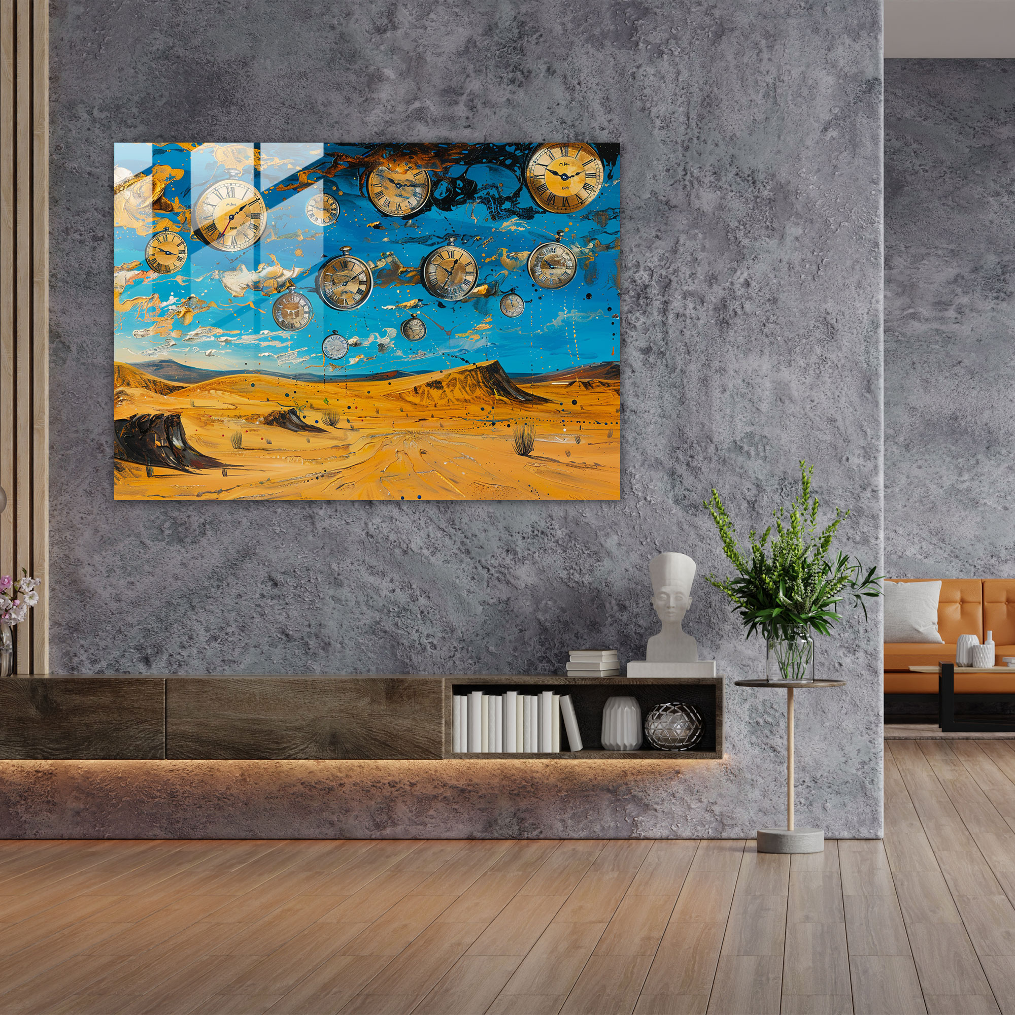 Floating Clocks In Desert Glass Print - Salvador Dali, Glass Art, Home Decoration, Modern Art
