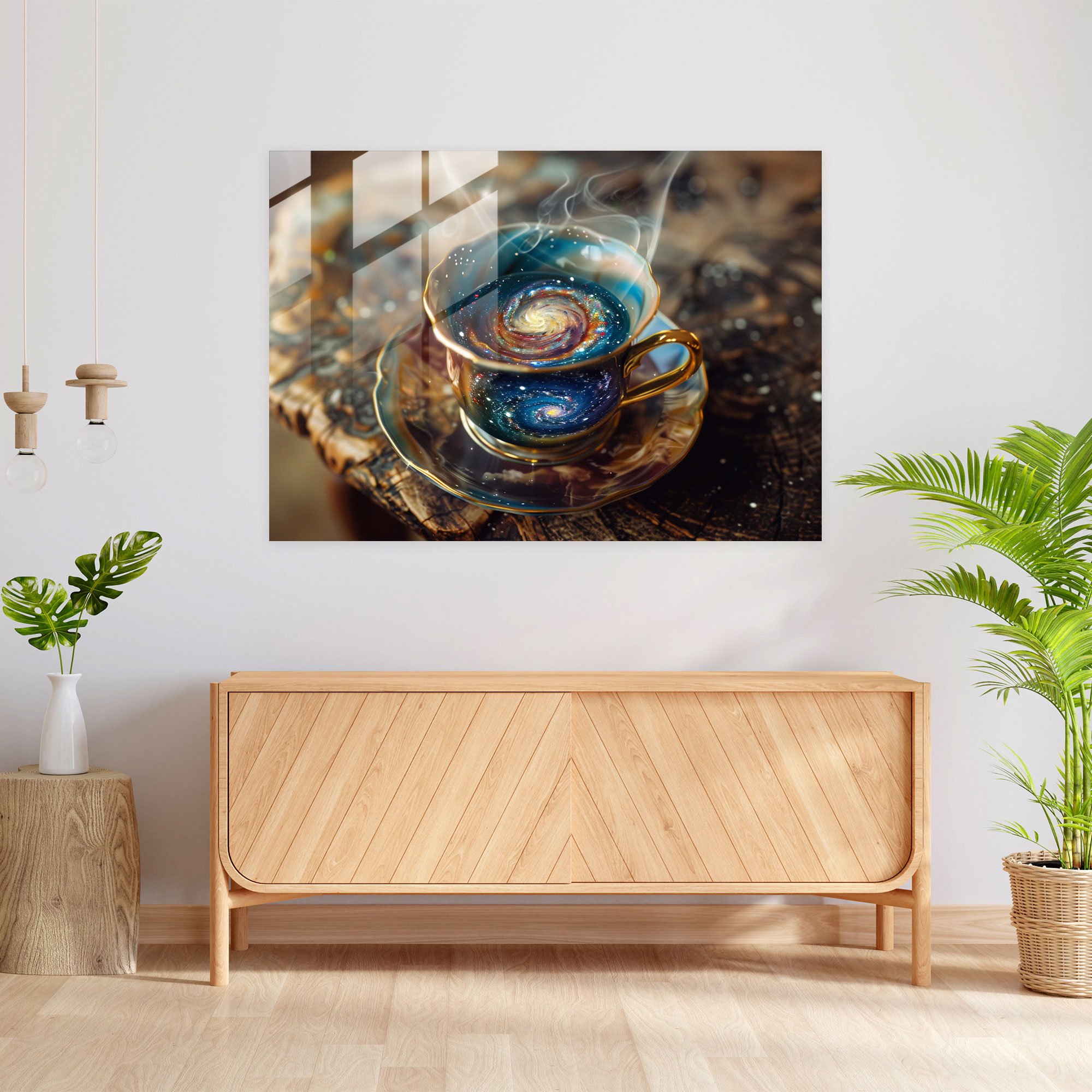 Galaxies In Teacup Glass Print - Salvador Dali, Home Decoration, Salvador Dali, Glass Art