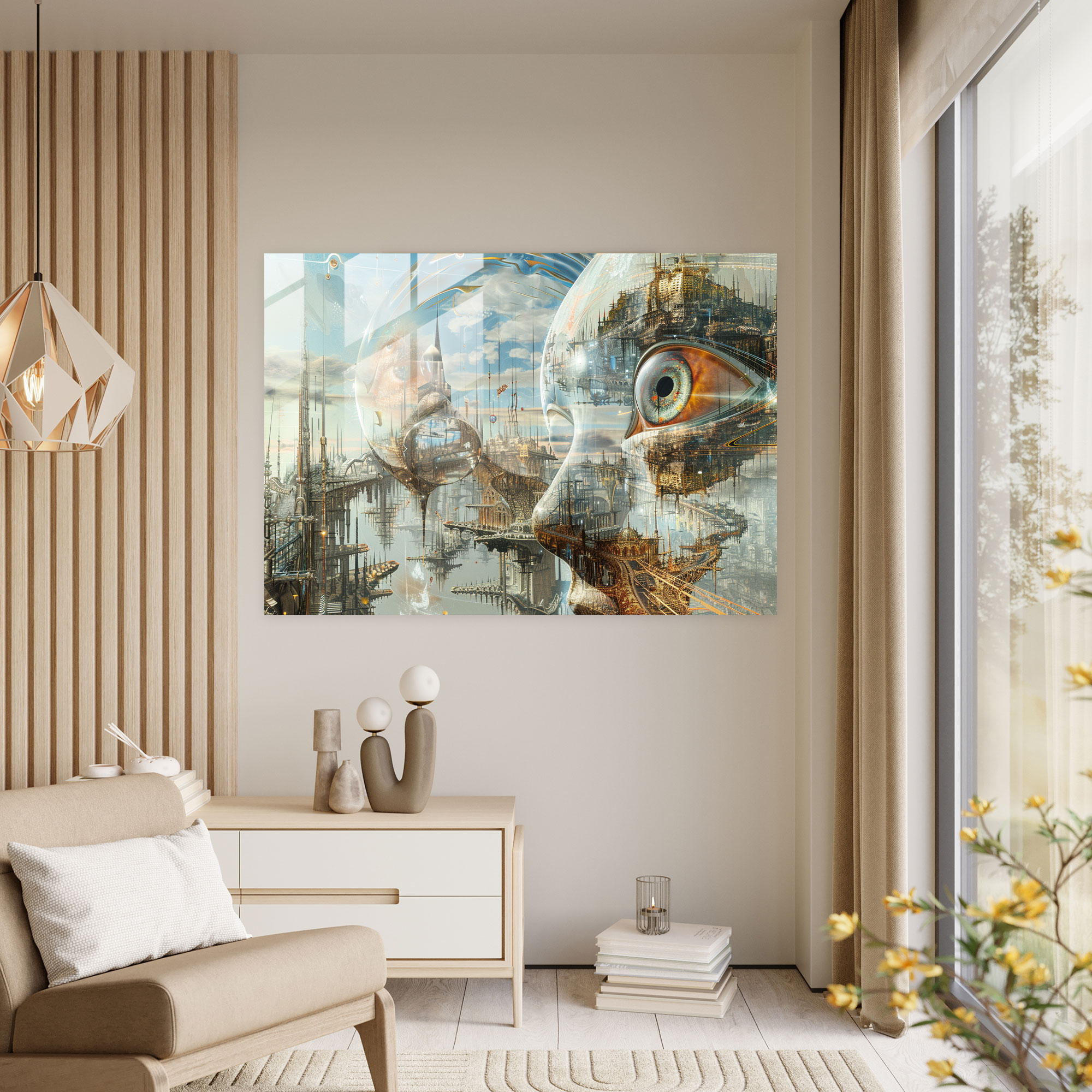 Salvador Dali'nin Gerçeküstü Şehir Manzaraları Cam Tablosu - Ev Dekorasyonu Cam Sanatı