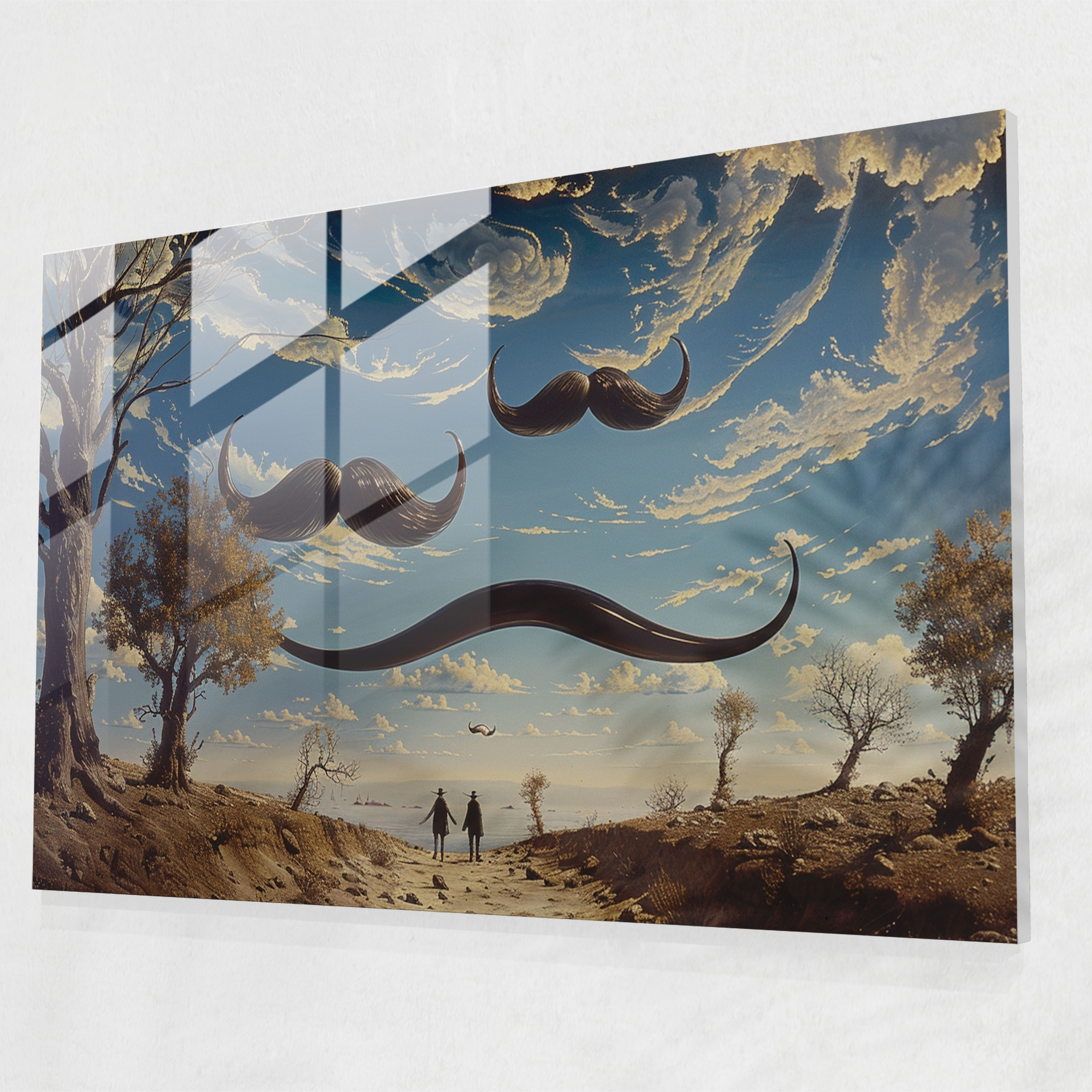 Salvador Dali Floating Mustaches Glass Print - Salvador Dali, Glass Wall Art, Modern Art, Home Decoration
