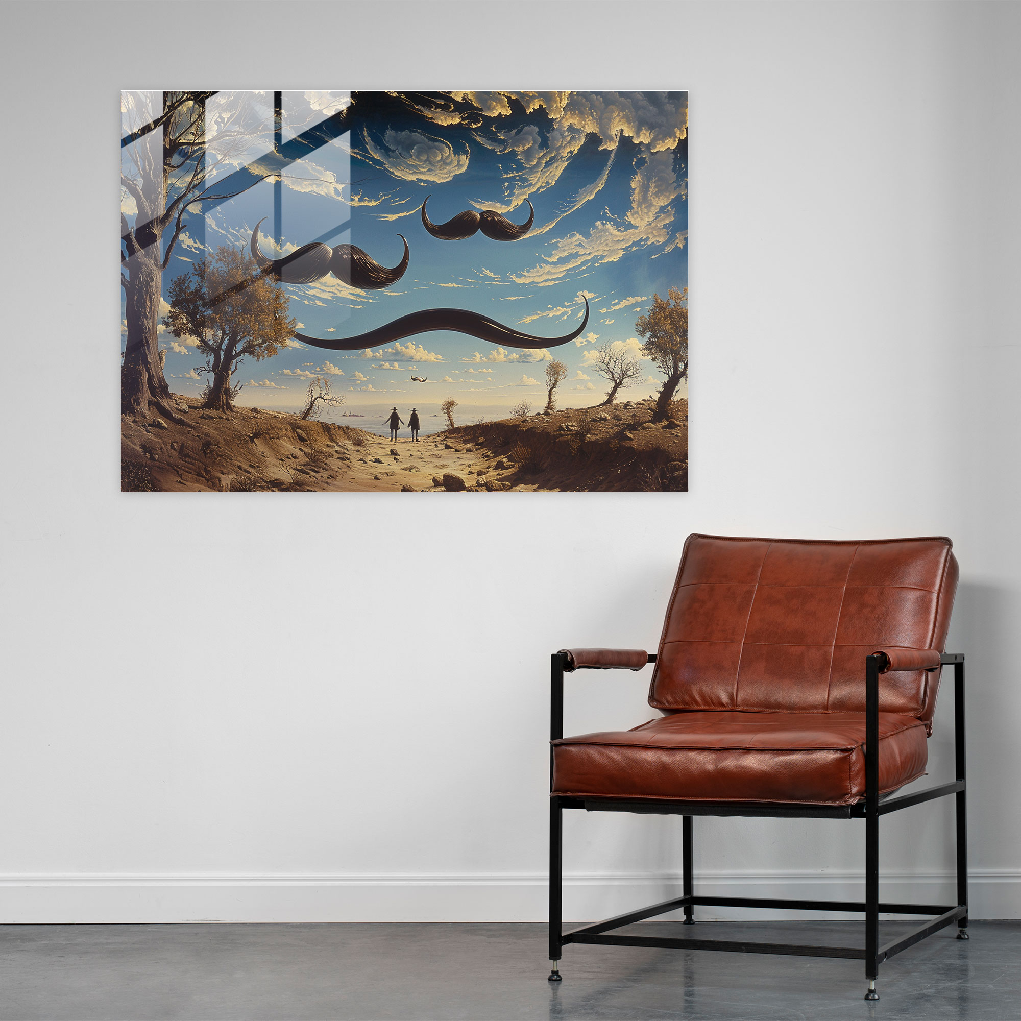 Salvador Dali Floating Mustaches Glass Print - Salvador Dali, Glass Wall Art, Modern Art, Home Decoration