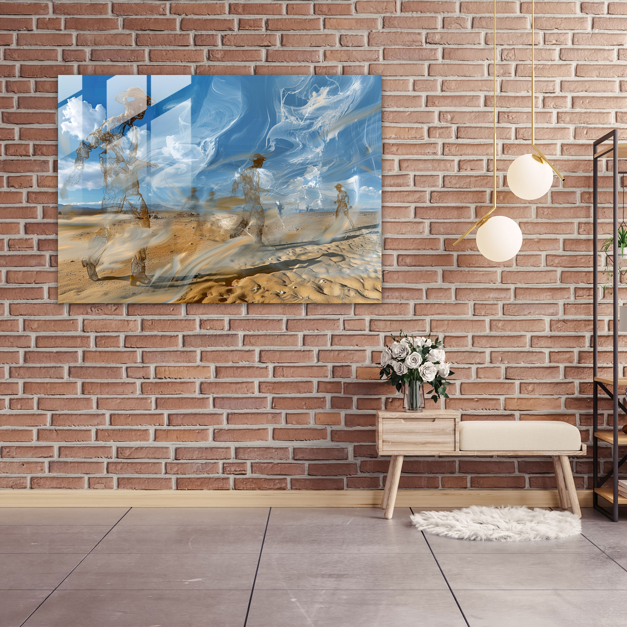 Windy Desert Figures Glass Print - Salvador Dali, Salvador Dali, Wall Decoration, Modern Art