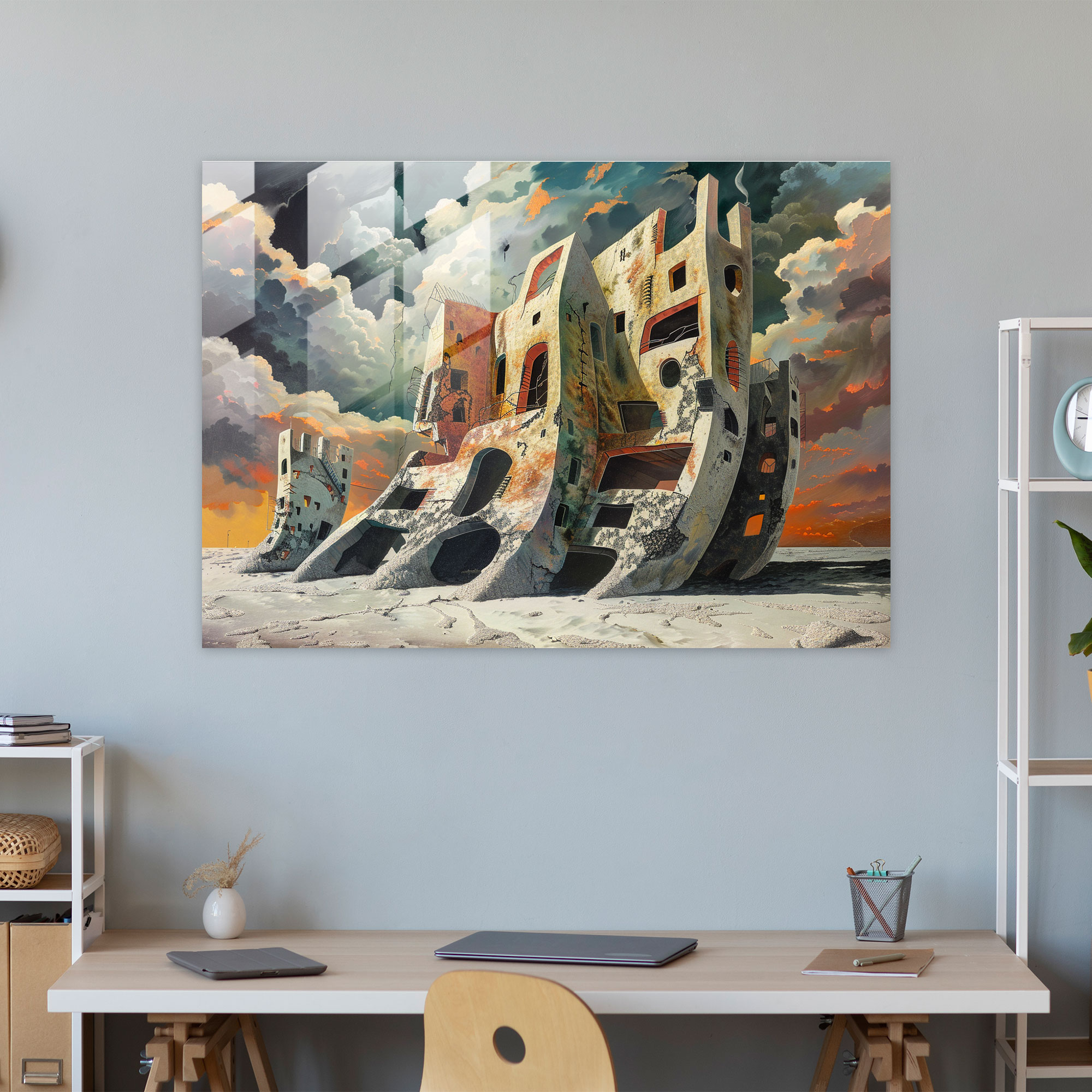 Melting Cityscape Glass Wall Art - Salvador Dali, Salvador Dali, Home Decoration, Glass Art