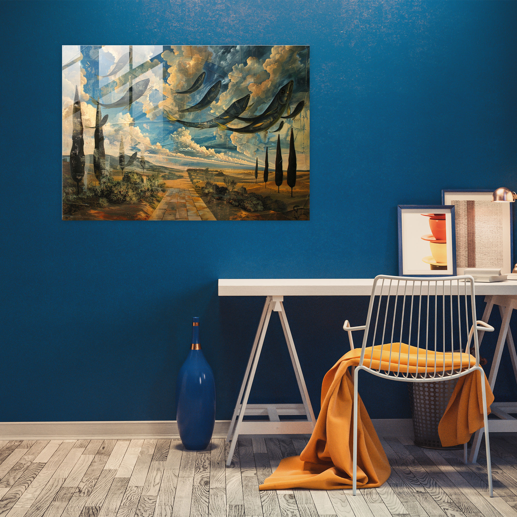 Floating Fish Landscape Glass Wall Art - Salvador Dali, Salvador Dali, Glass Wall Art, Modern Art