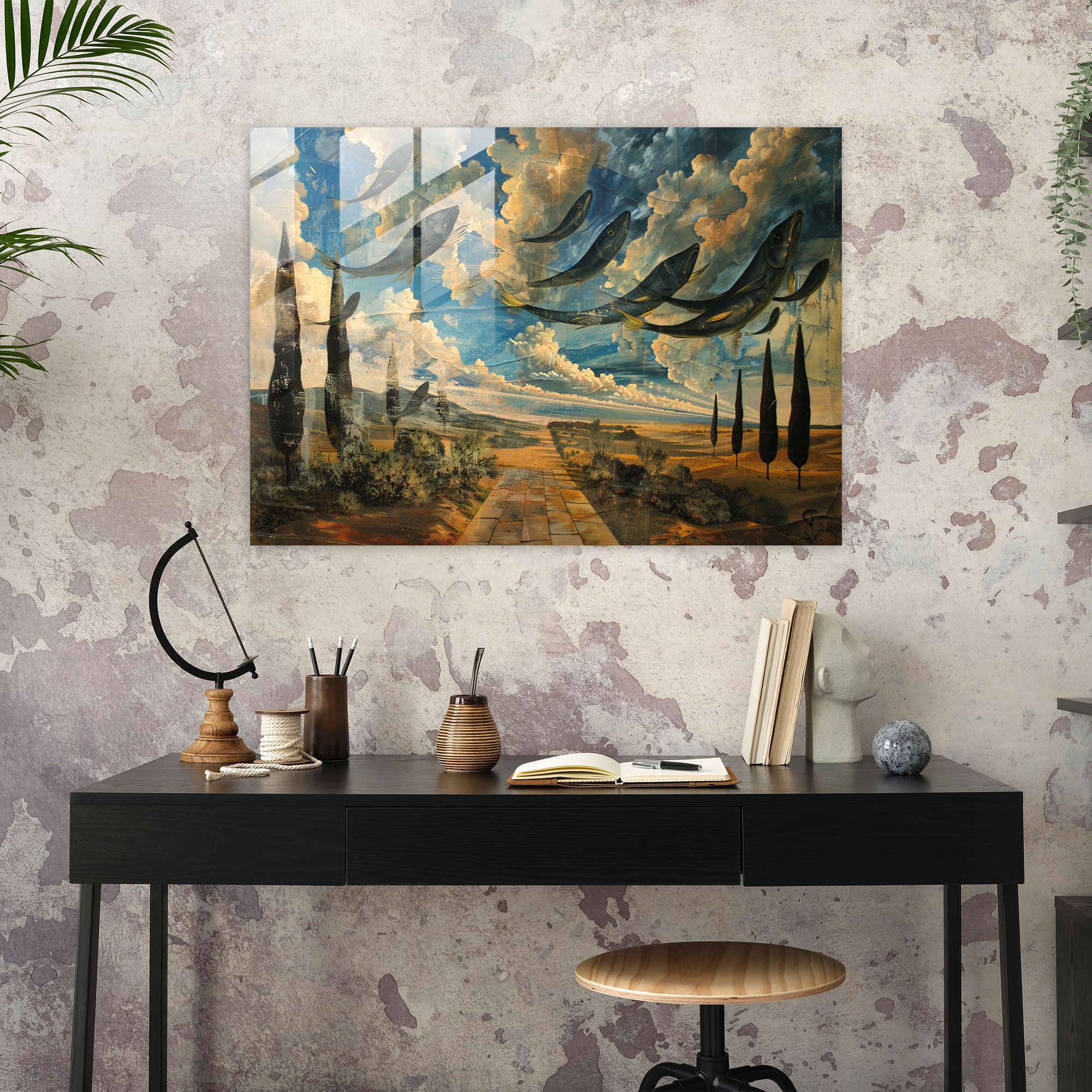 Floating Fish Landscape Glass Wall Art - Salvador Dali, Salvador Dali, Glass Wall Art, Modern Art