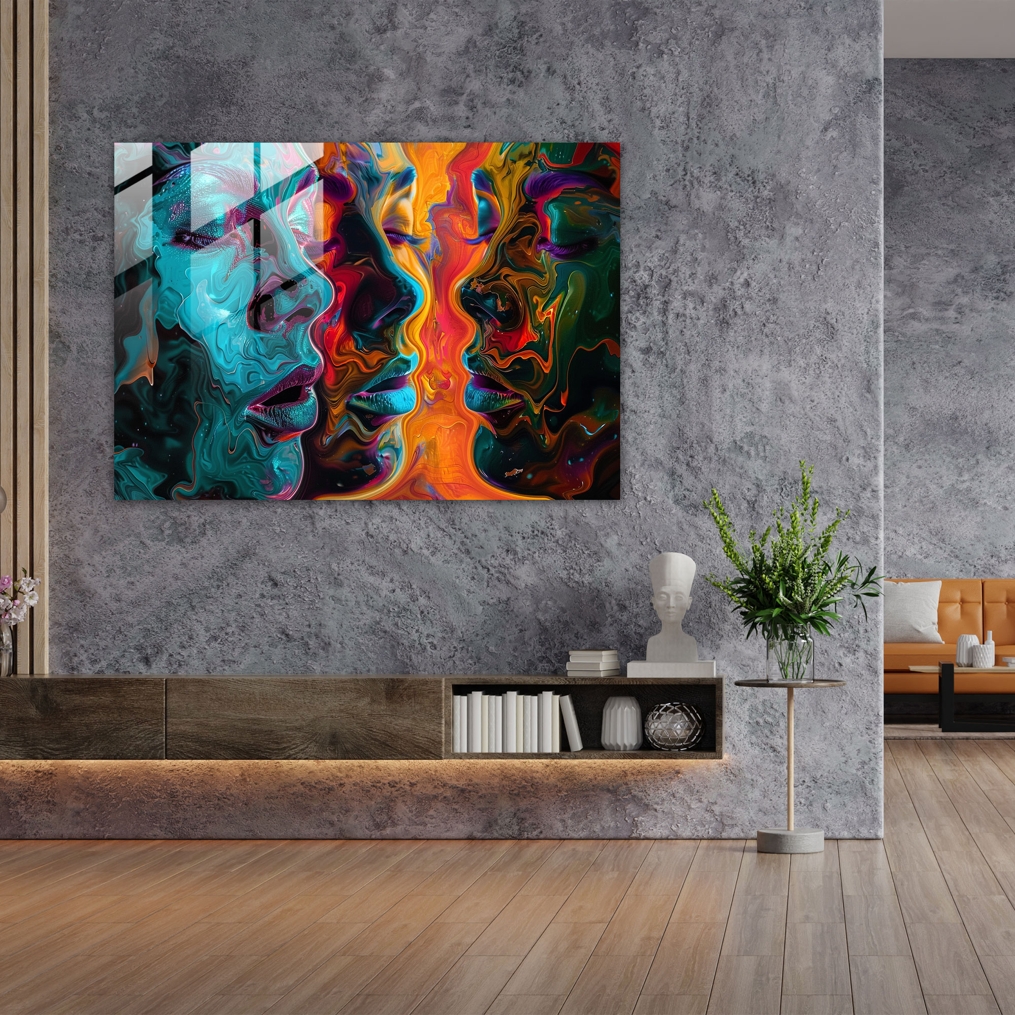 Canlı Eritilen Yüzler Cam Tablo - Salvador Dali Modern Sanat Cam Tablo