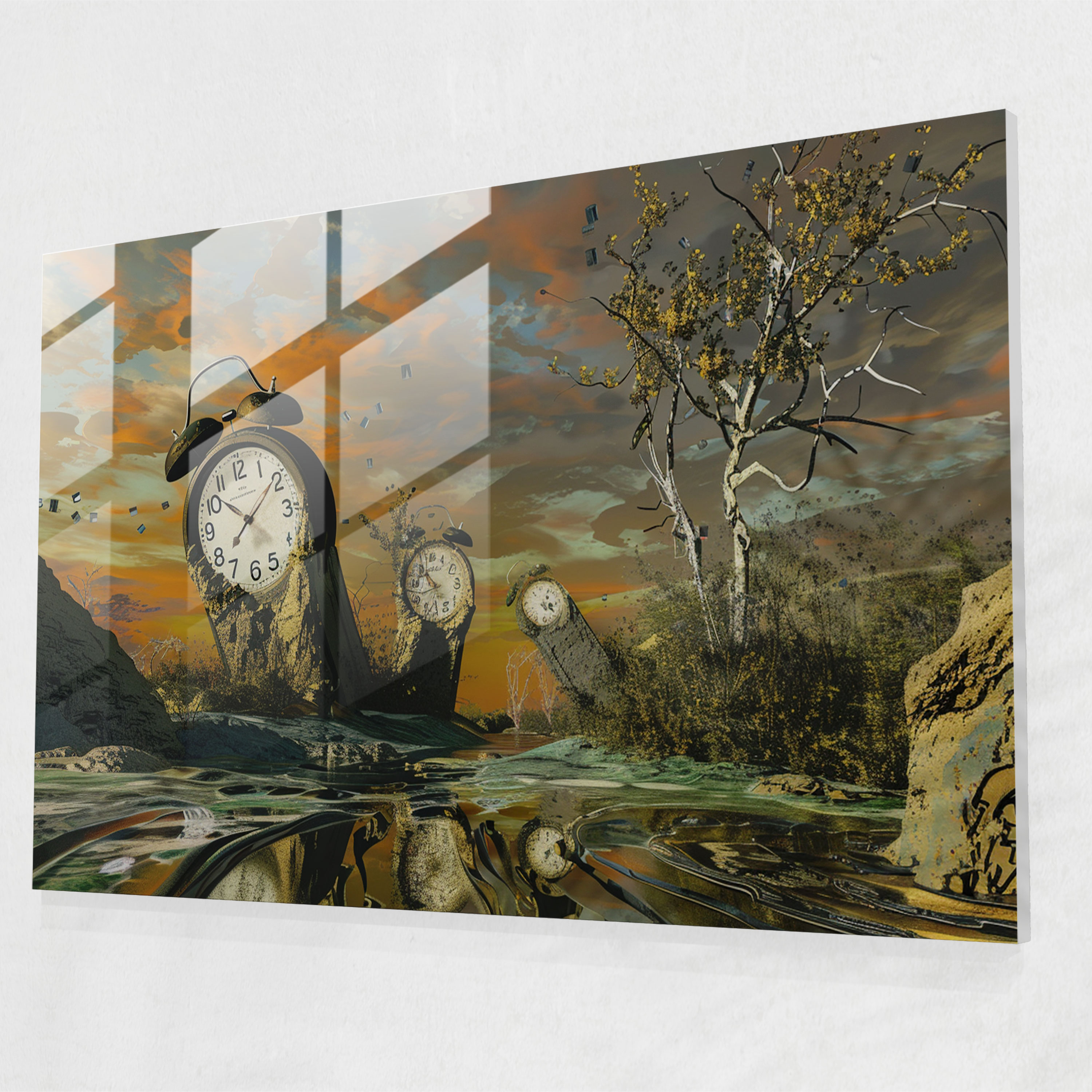 Melting Clocks Glass Print - Salvador Dali, Glass Wall Art, Home Decoration, Salvador Dali