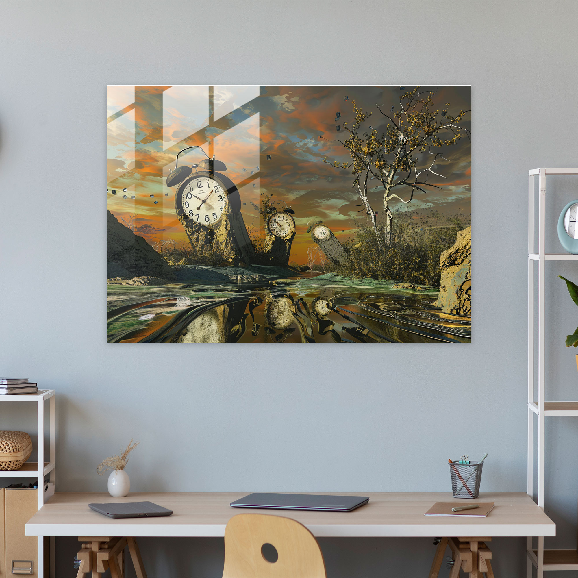 Melting Clocks Glass Print - Salvador Dali, Glass Wall Art, Home Decoration, Salvador Dali