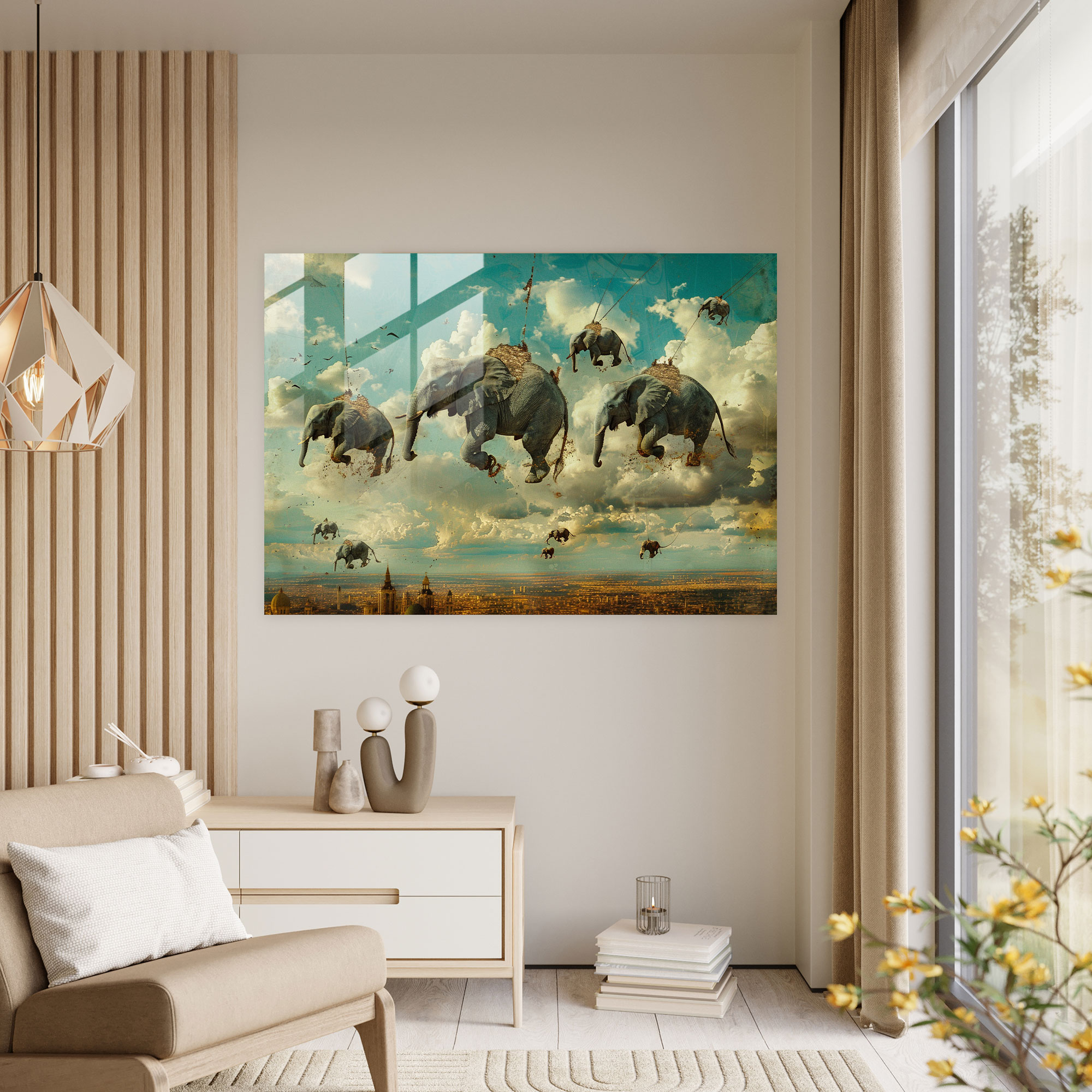 Floating Elephants Glass Wall Art - Salvador Dali, Home Decoration, Modern Art, Glass Wall Art