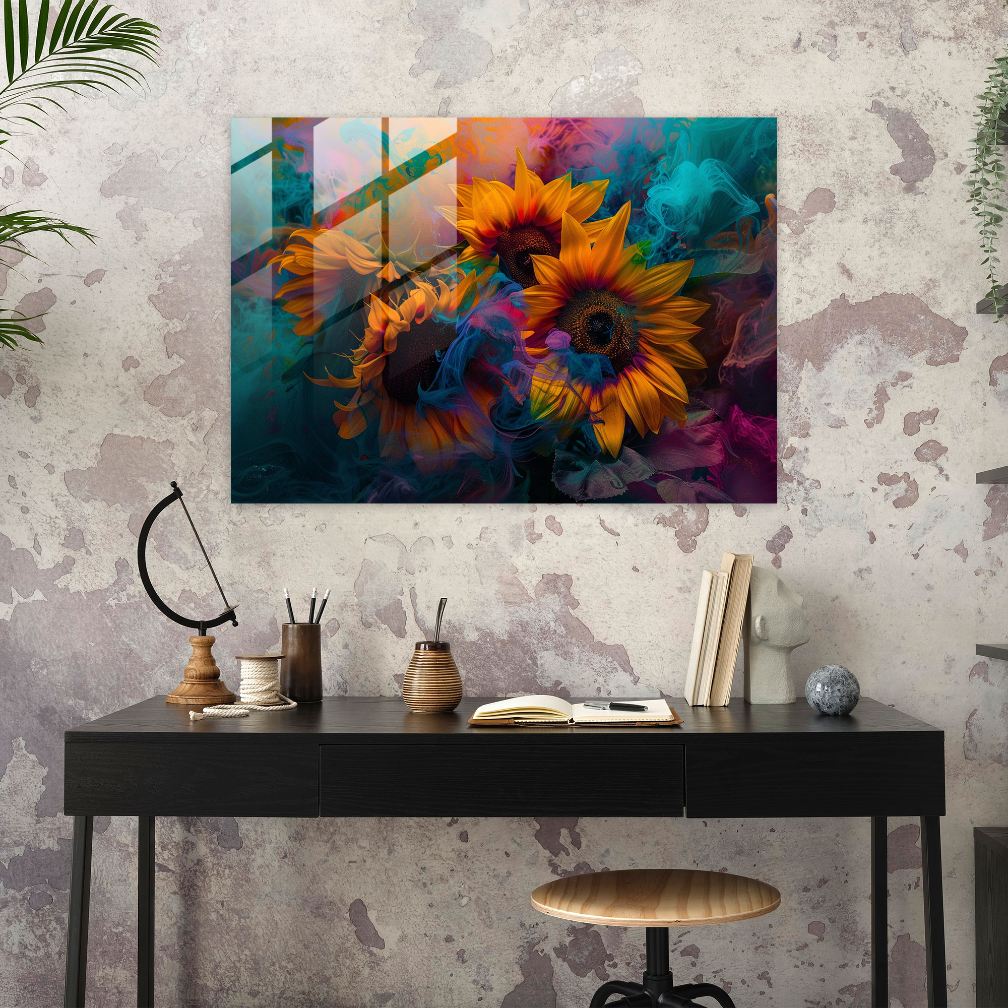 Surreal Sunflowers Glass Decoration - Salvador Dali, Wall Decoration, Modern Art, Home Decoration