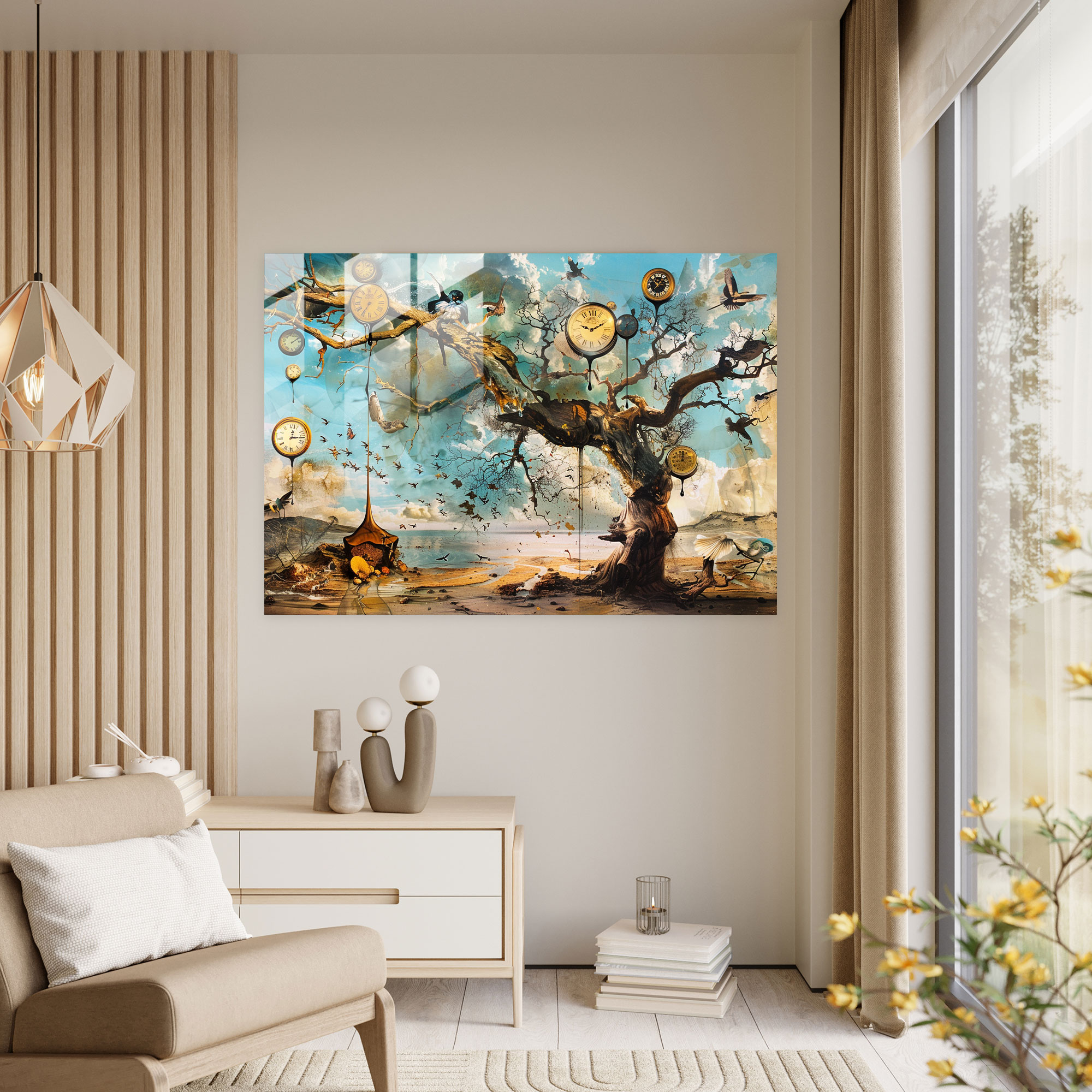 Salvador Dali Dripping Clocks Glass Print - Salvador Dali, Surrealism, Glass Wall Art, Wall Decoration