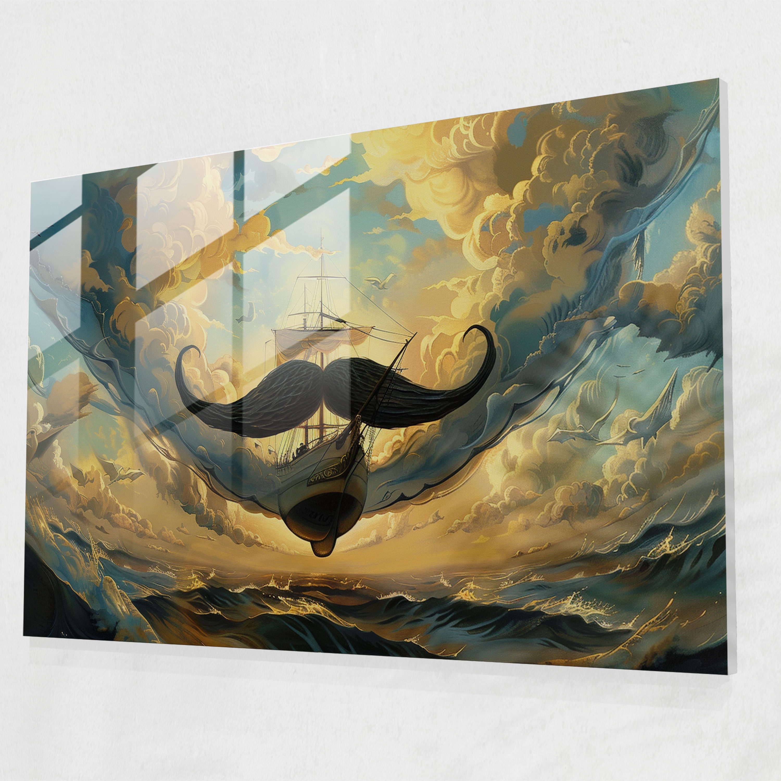 Salvador Dali Ship Mustache Glass Print - Salvador Dali, Home Decoration, Salvador Dali, Glass Wall Art