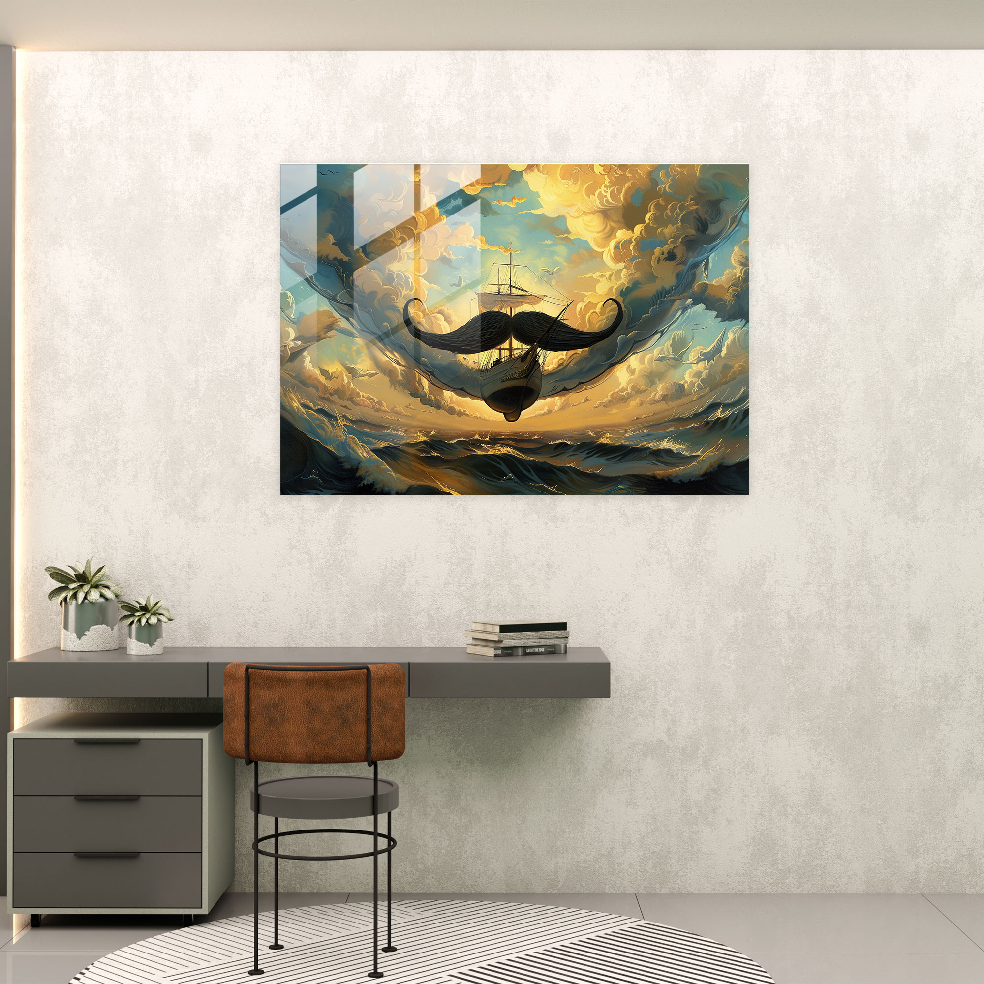 Salvador Dali Ship Mustache Glass Print - Salvador Dali, Home Decoration, Salvador Dali, Glass Wall Art
