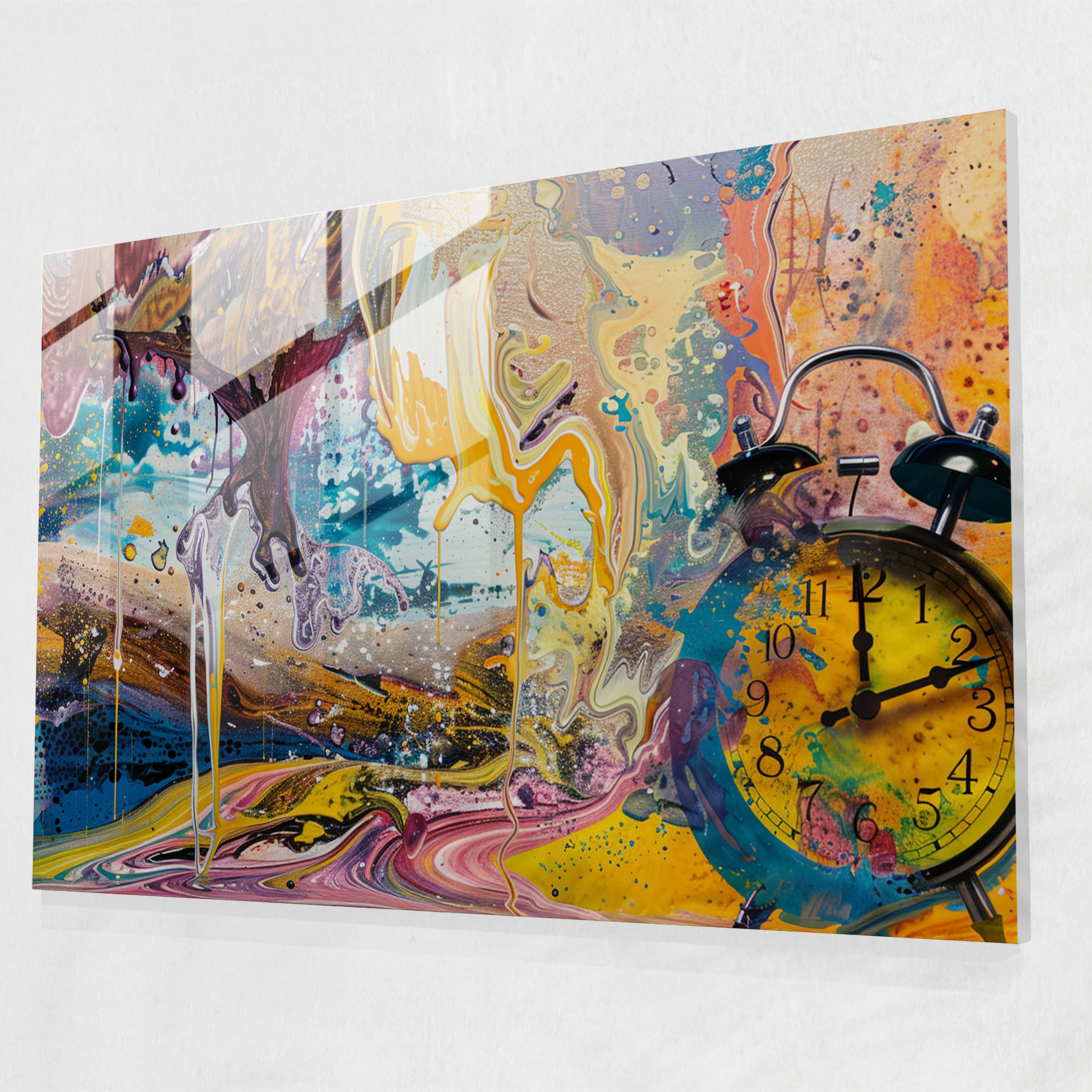Salvador Dali Colorful Clocks Glass Print - Salvador Dali, Salvador Dali, Glass Wall Art, Modern Art