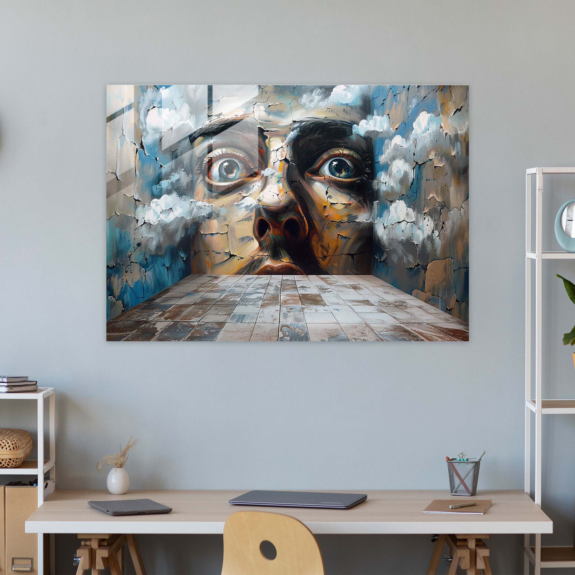Dali Style Portrait Glass Print - Salvador Dali, Modern Art, Wall Decoration, Glass Art