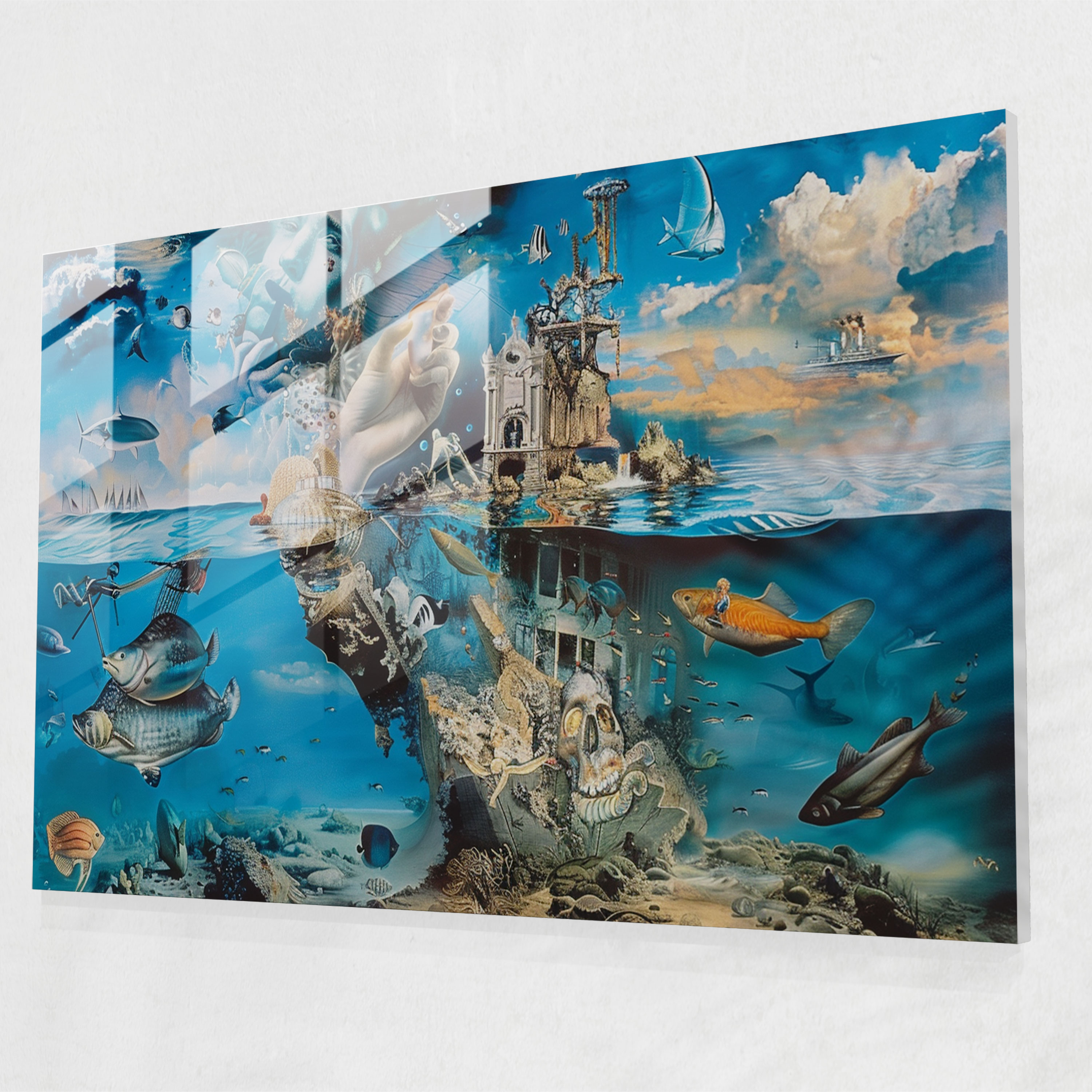 Sürreal Su Altı Dünyası Cam Tablo - Salvador Dali Cam Sanatı Modern Sanat Cam Duvar Sanatı