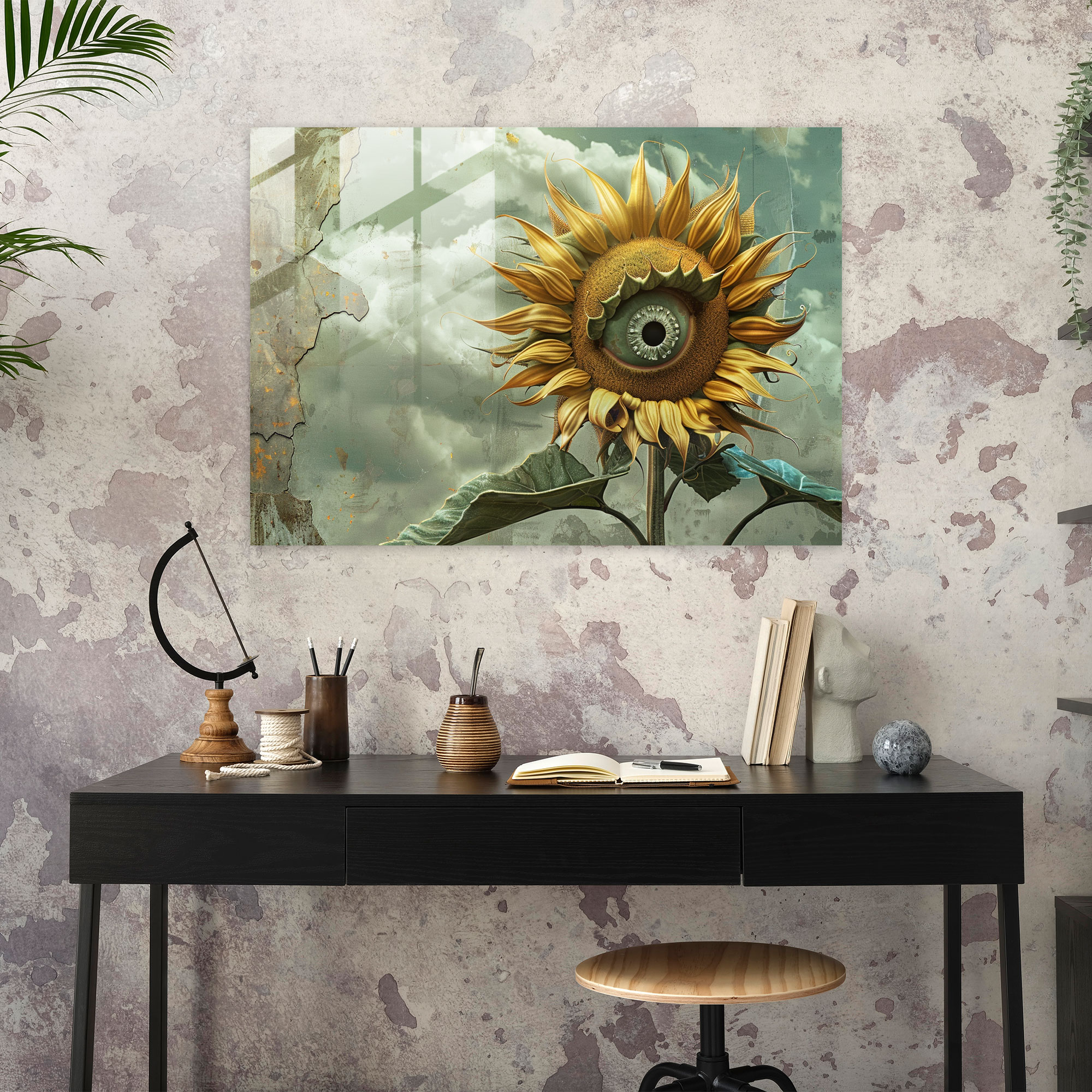 Salvador Dali Sunflower With Eyes Home Decoration - Salvador Dali, Home Decoration, Glass Print, Wall Decoration