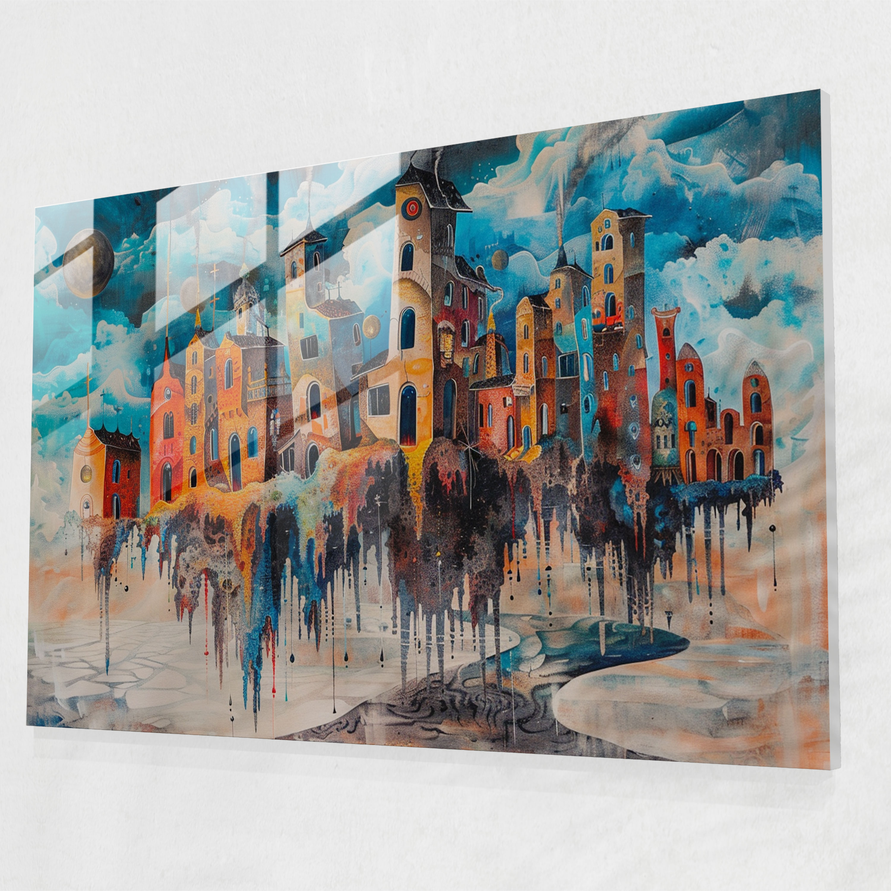 Sürreal Şehir Manzarası Cam Tablo - Salvador Dali Cam Sanat Modern Sanat