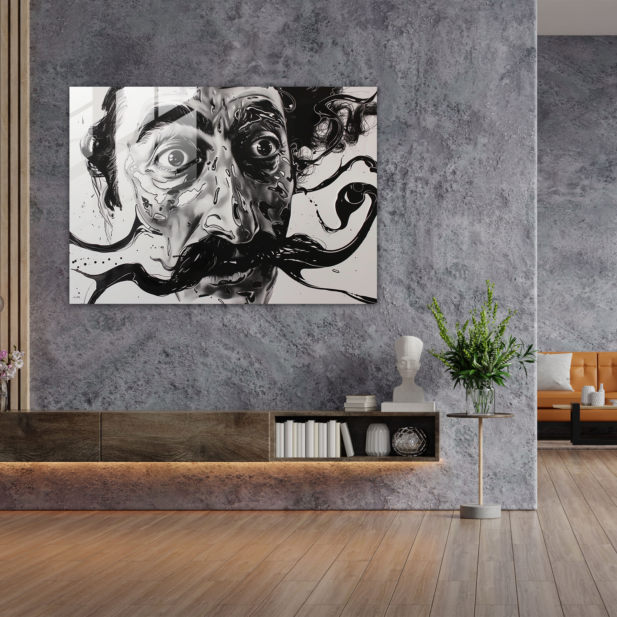 Salvador Dali Mustache Man Modern Art Glass Print - Salvador Dali, Glass Print, Salvador Dali, Surrealism