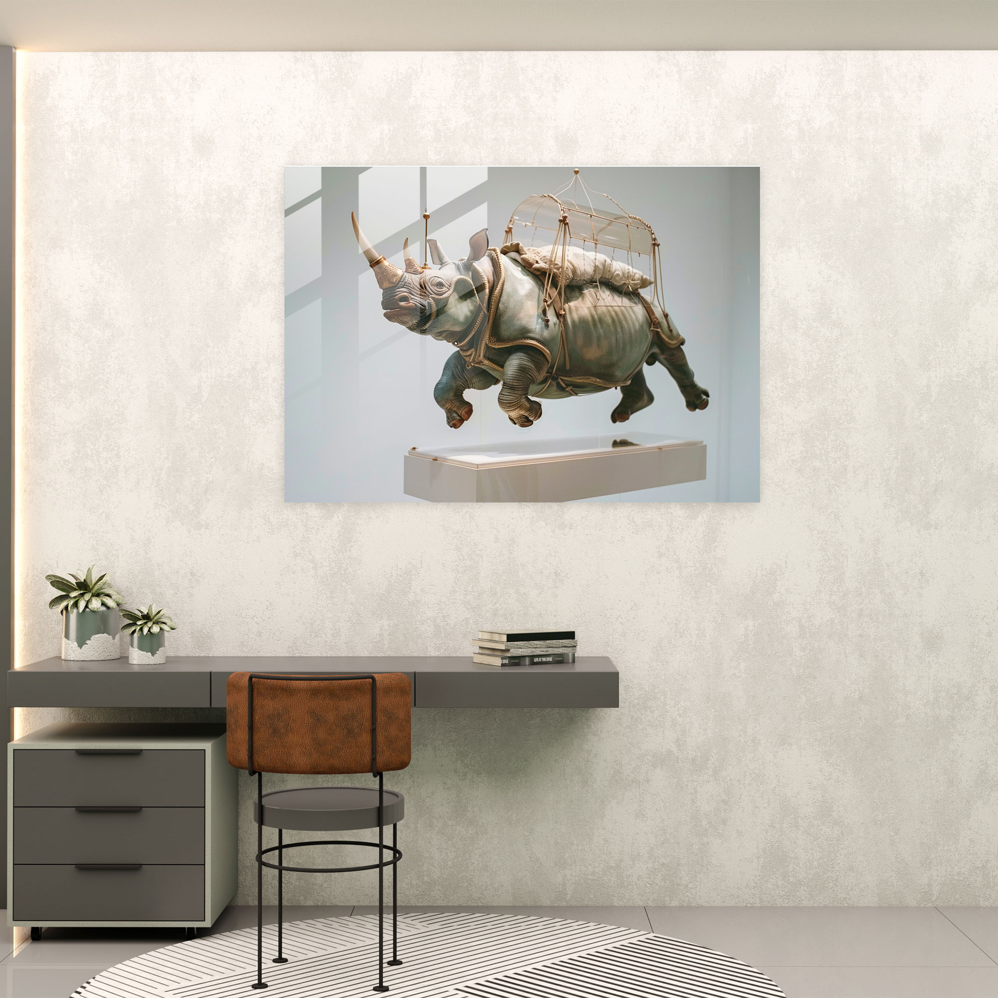 Salvador Dali Floating Rhinoceros Home Decoration Glass Print - Salvador Dali, Salvador Dali, Glass Print, Surrealism