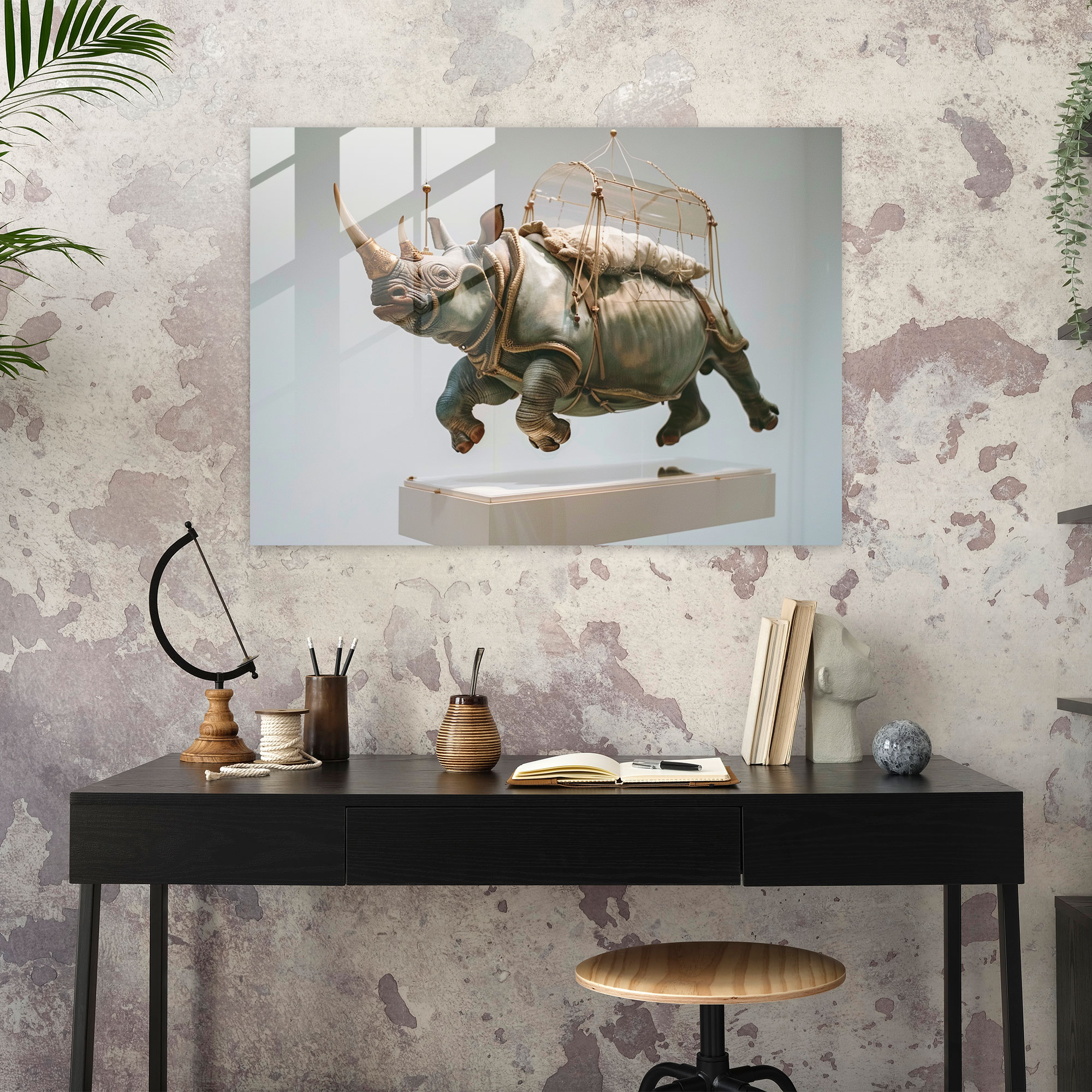 Salvador Dali Floating Rhinoceros Home Decoration Glass Print - Salvador Dali, Salvador Dali, Glass Print, Surrealism