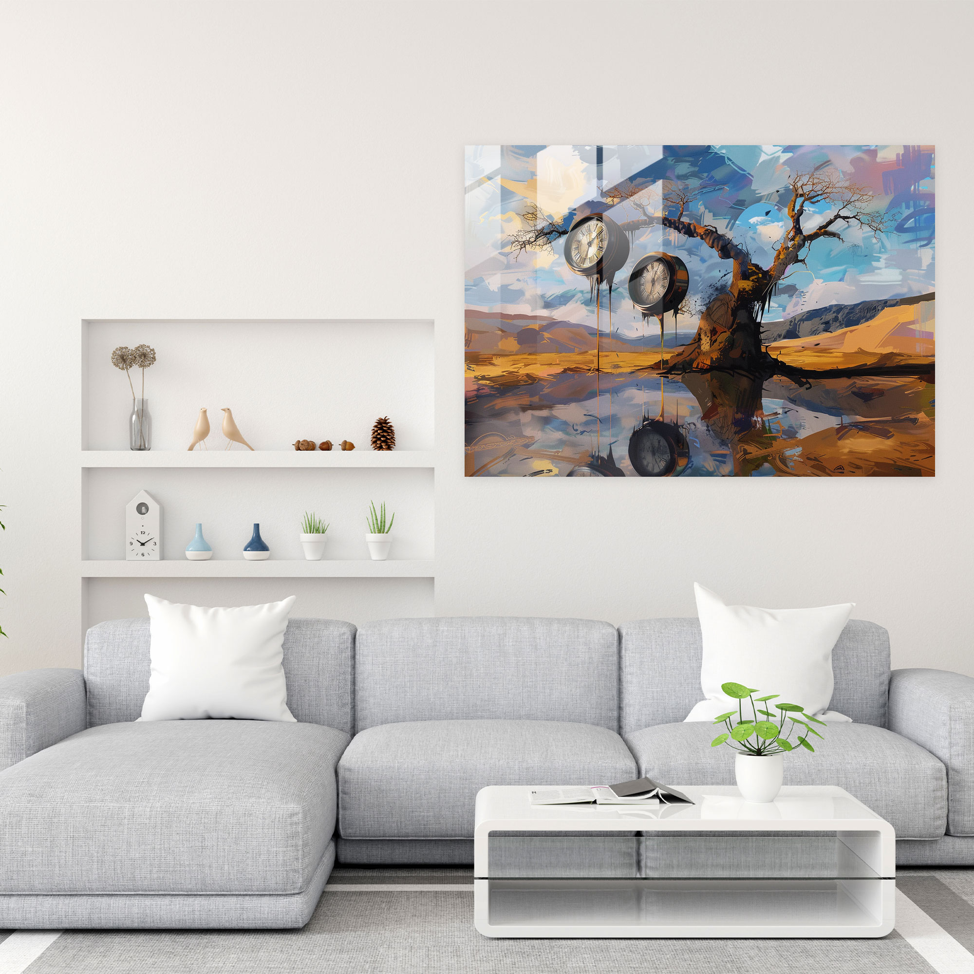 Salvador Dali Glass Print - Melting Clocks - Salvador Dali, Modern Art, Home Decoration, Wall Decoration