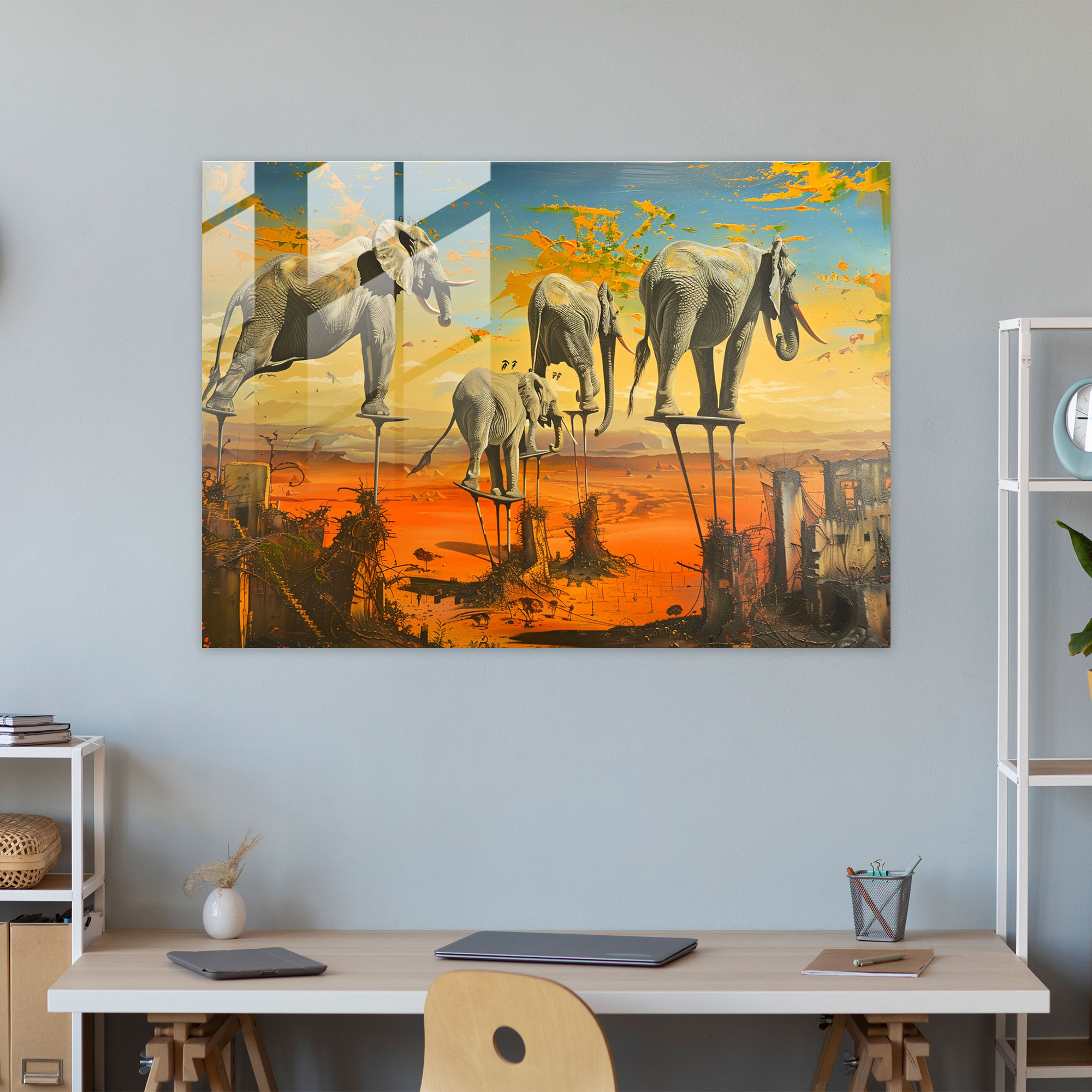 Salvador Dali Glass Wall Art - Elephants On Stilts - Salvador Dali, Modern Art, Salvador Dali, Wall Decoration