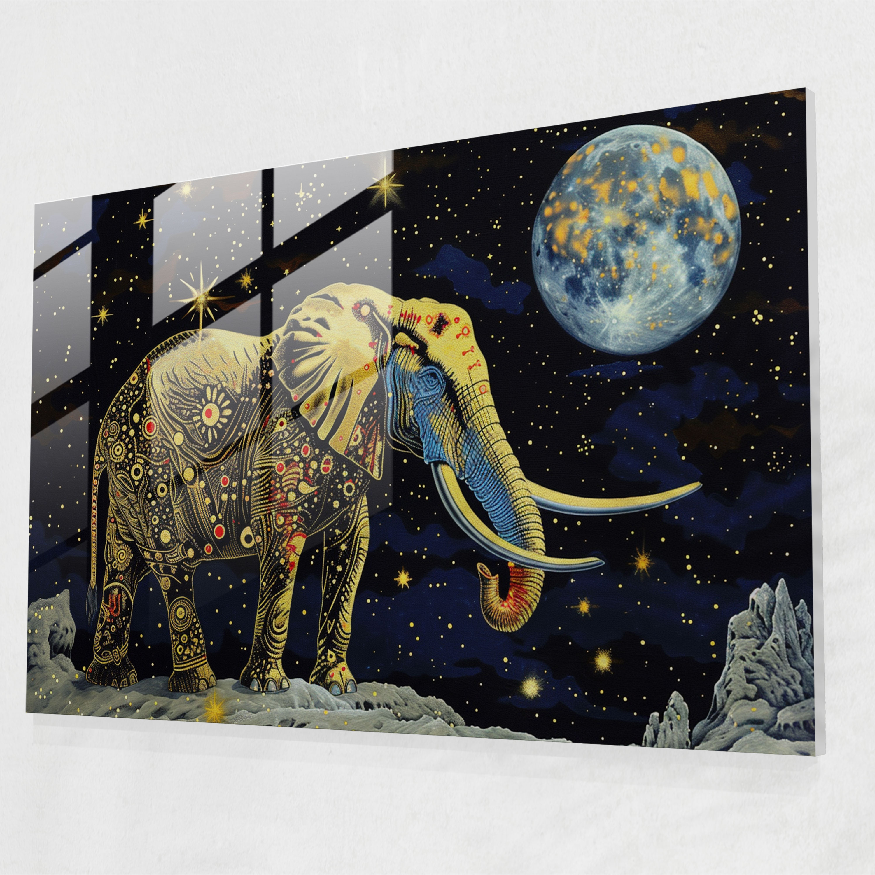 Salvador Dali Glass Print - Celestial Elephants - Salvador Dali, Modern Art, Glass Wall Art, Home Decoration