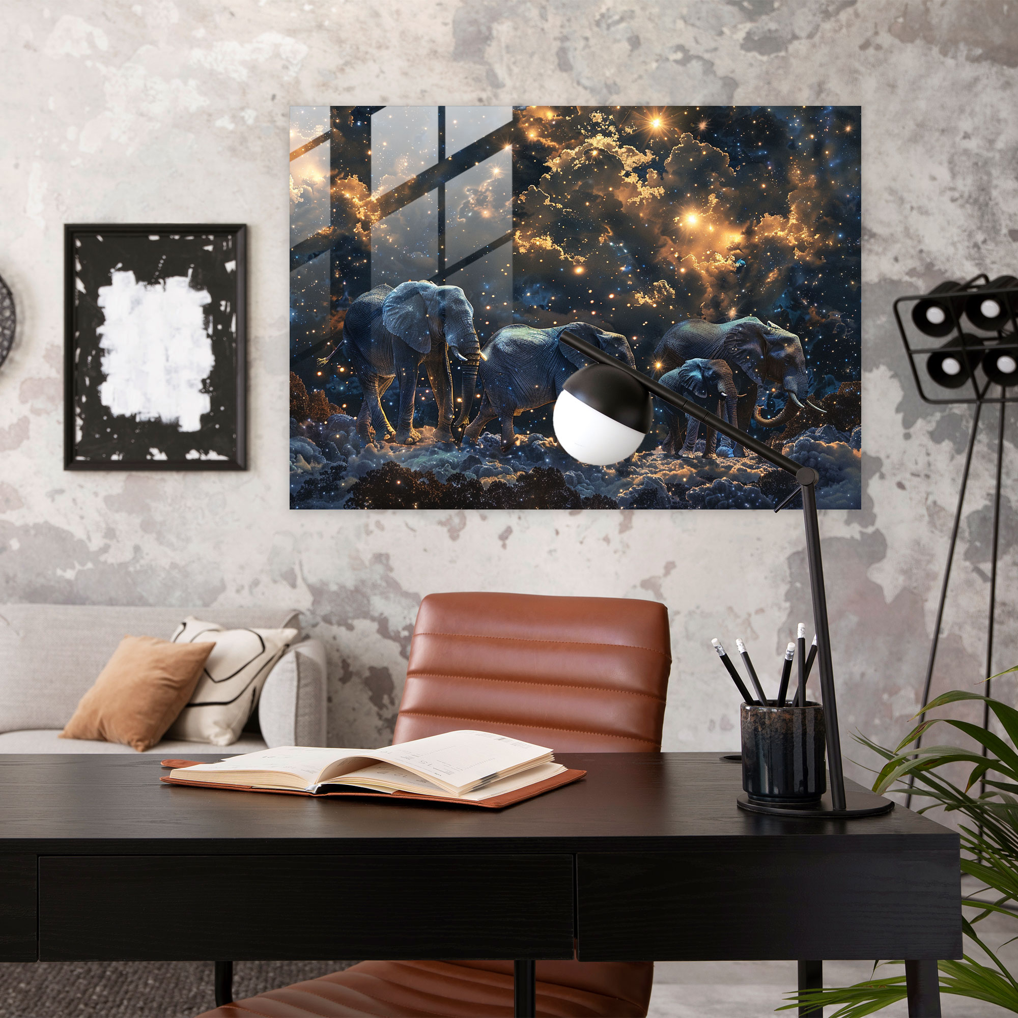 Salvador Dali Glass Print - Cosmic Elephants - Salvador Dali, Glass Wall Art, Modern Art, Glass Print