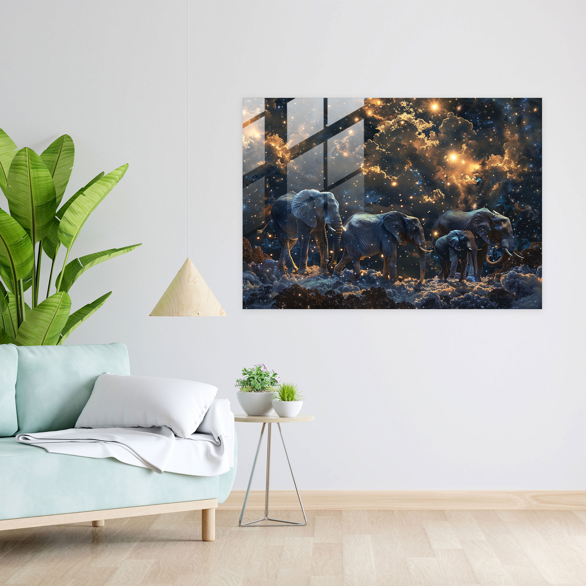 Salvador Dali Glass Print - Cosmic Elephants - Salvador Dali, Glass Wall Art, Modern Art, Glass Print
