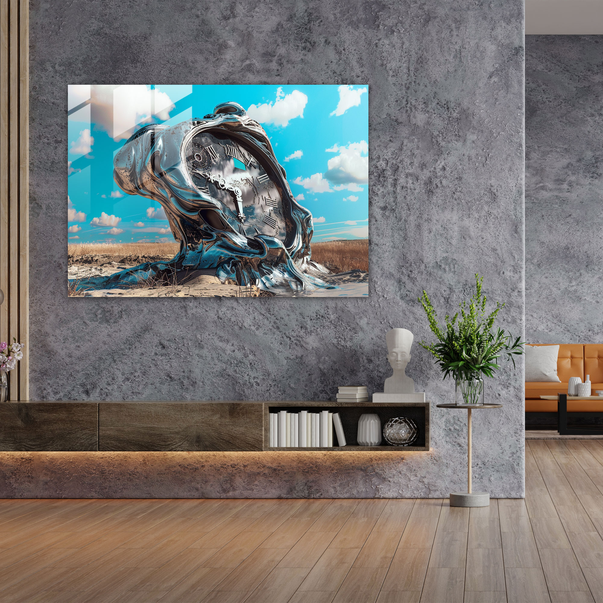 Sürreal Eriyen Saatler Cam Tablo - Salvador Dali Eriyen Saatler Cam Duvar Sanatı Duvar Dekorasyonu