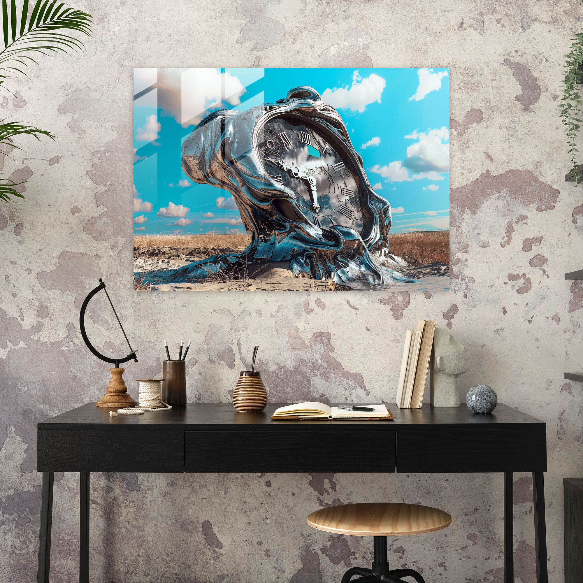 Sürreal Eriyen Saatler Cam Tablo - Salvador Dali Eriyen Saatler Cam Duvar Sanatı Duvar Dekorasyonu