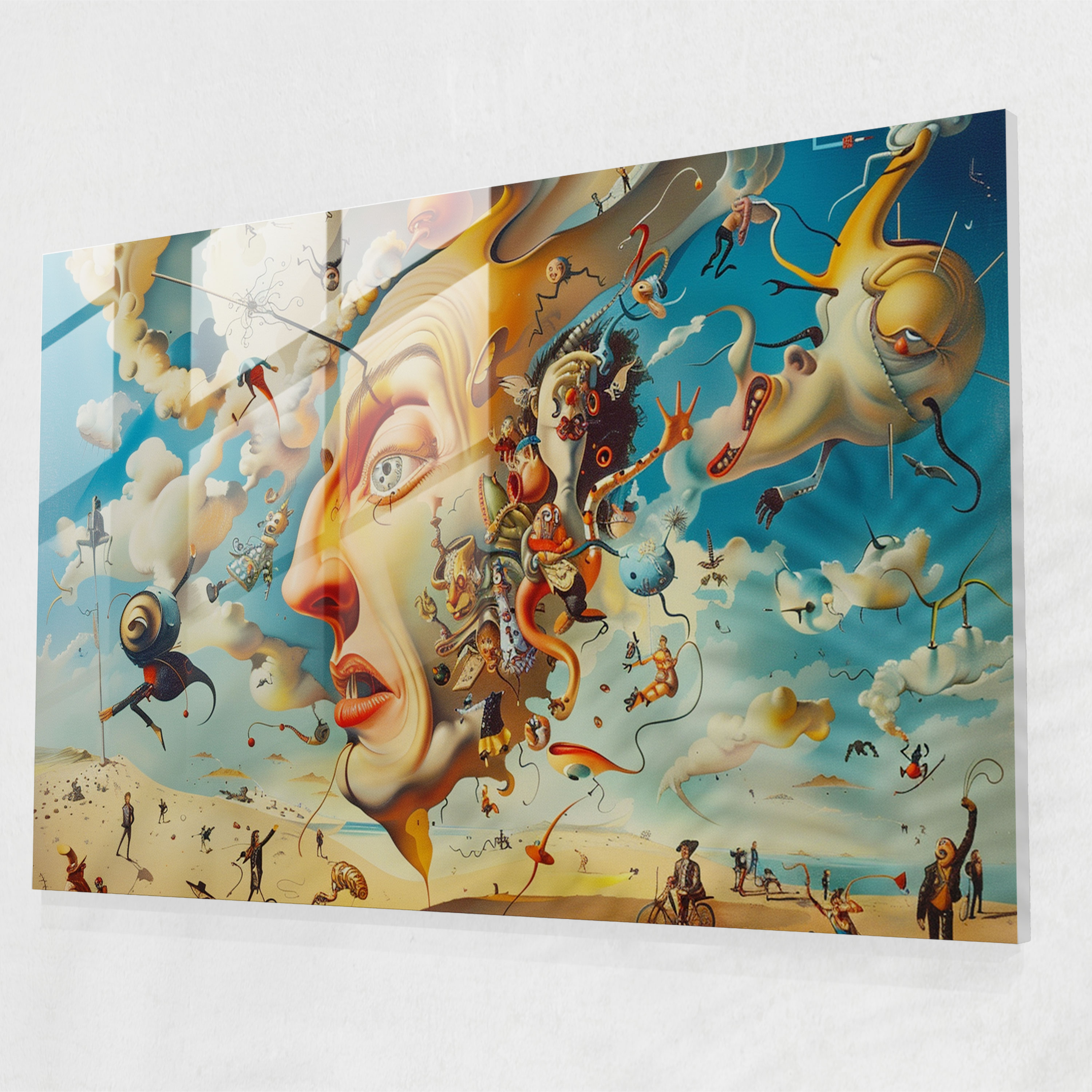 Canlı Rüya Dünyası Cam Tablo - Salvador Dali Canlı Rüya Dünyası Masalsı Karakterler