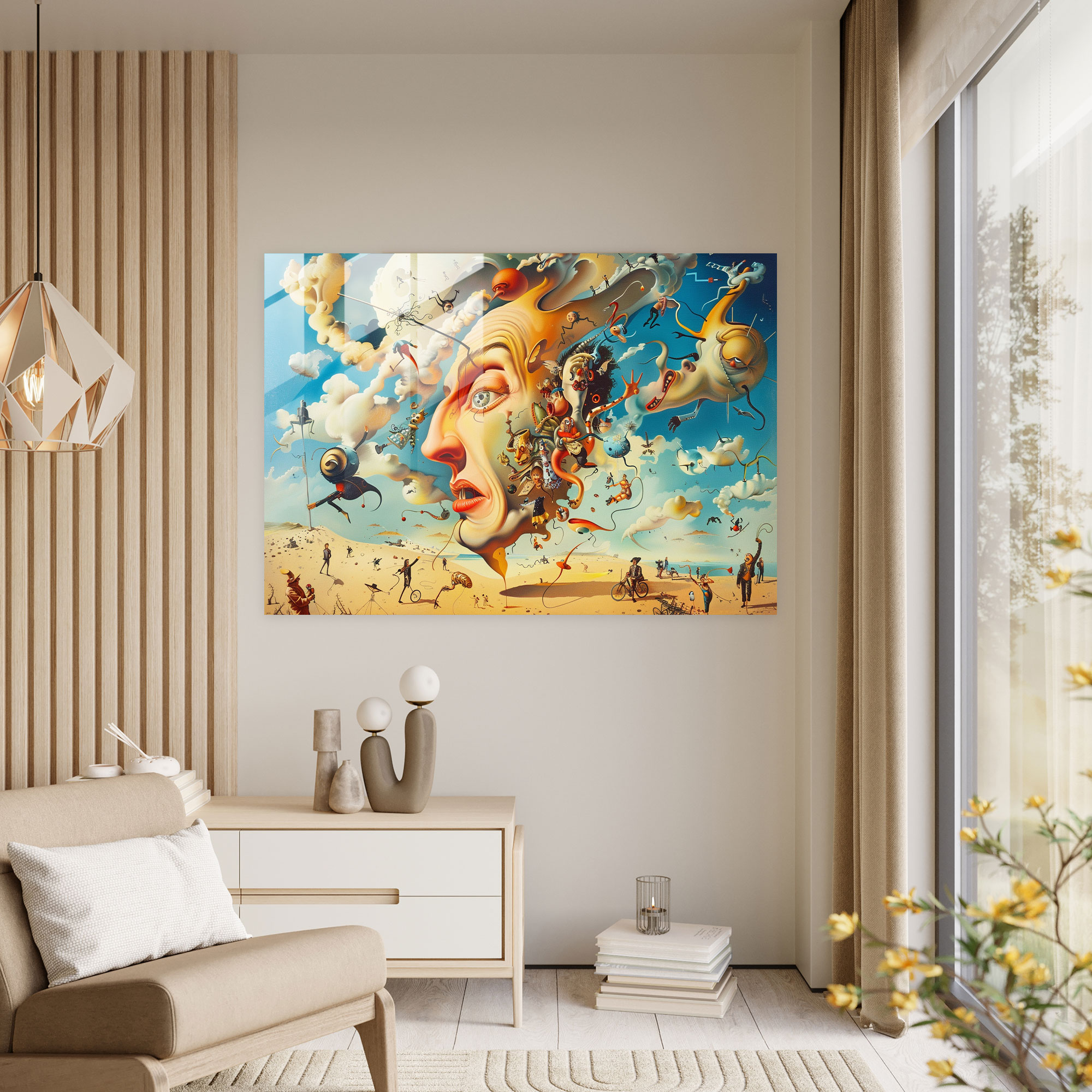 Canlı Rüya Dünyası Cam Tablo - Salvador Dali Canlı Rüya Dünyası Masalsı Karakterler