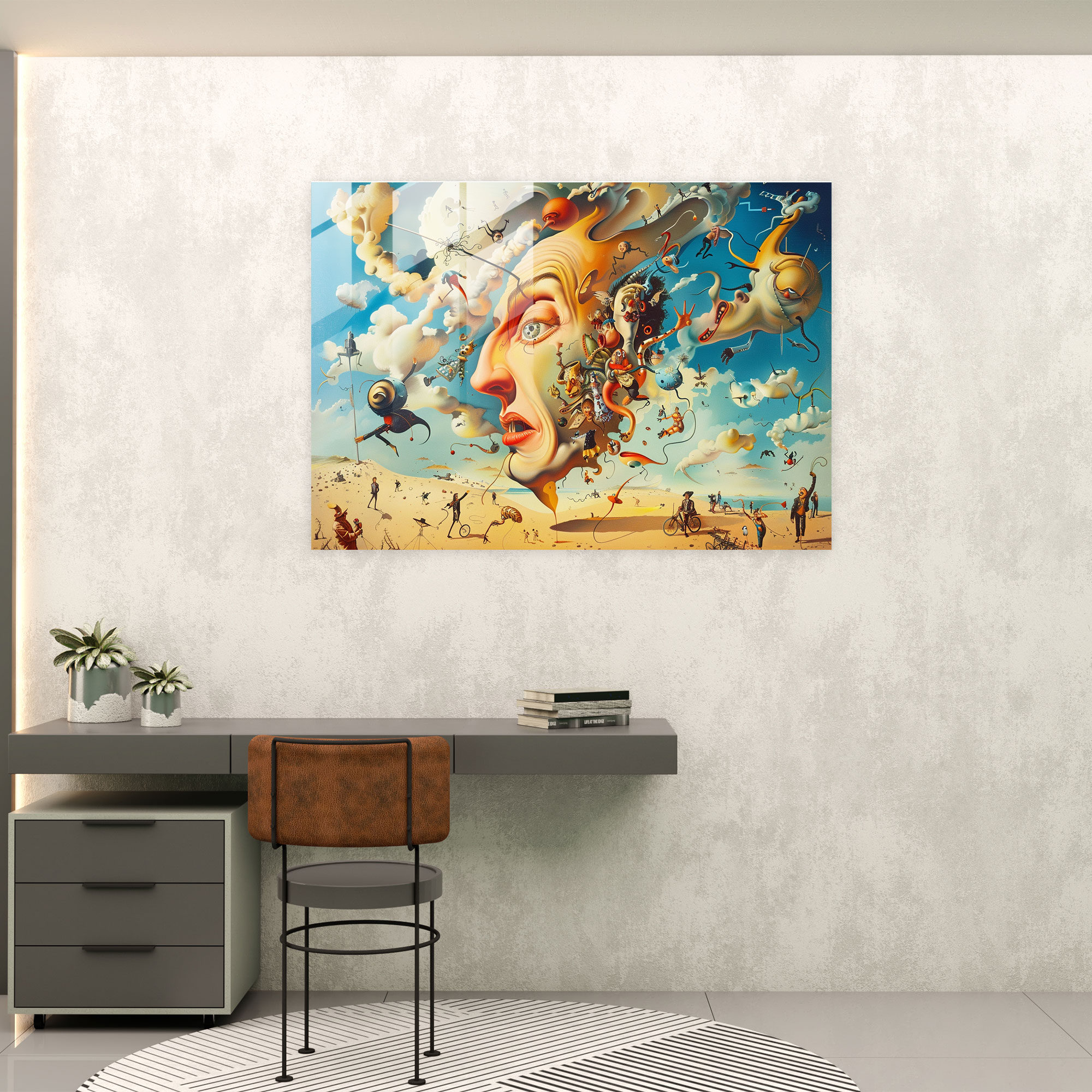 Canlı Rüya Dünyası Cam Tablo - Salvador Dali Canlı Rüya Dünyası Masalsı Karakterler