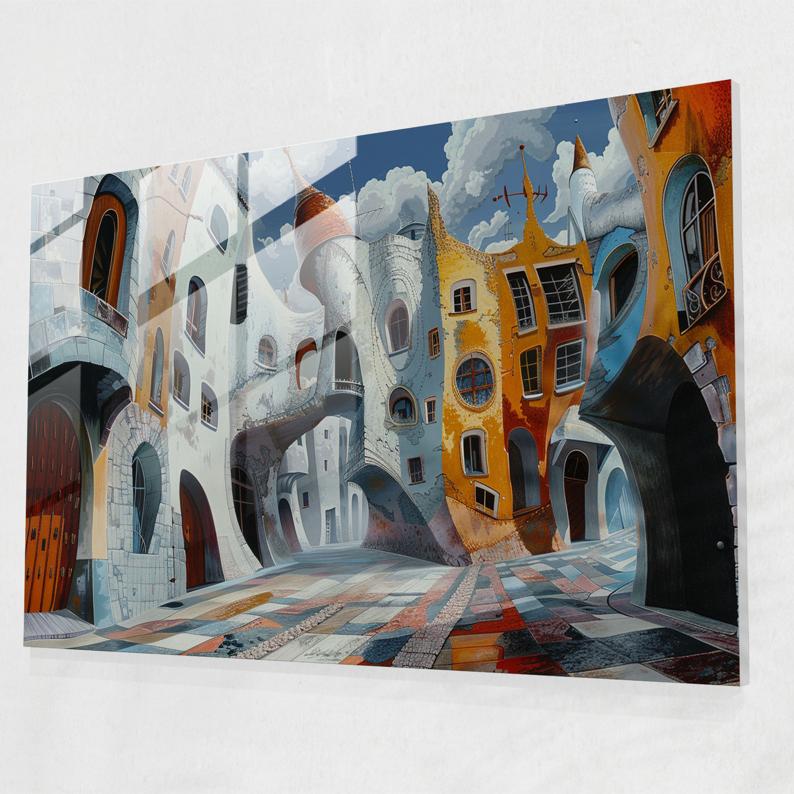 Surreal Cityscape Glass Wall Art - Salvador Dali, Salvador Dali, Glass Wall Art, Wall Decoration