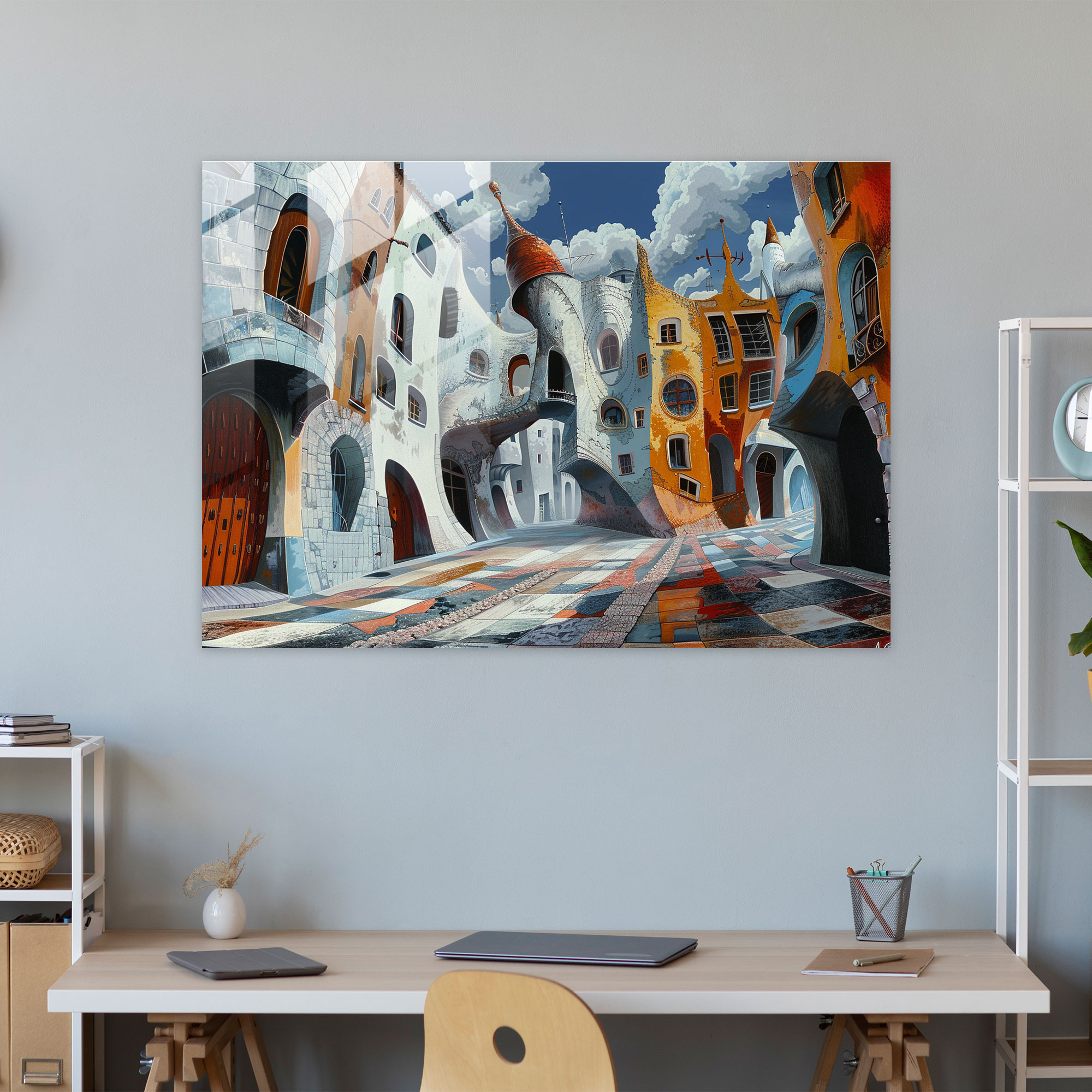 Surreal Cityscape Glass Wall Art - Salvador Dali, Salvador Dali, Glass Wall Art, Wall Decoration