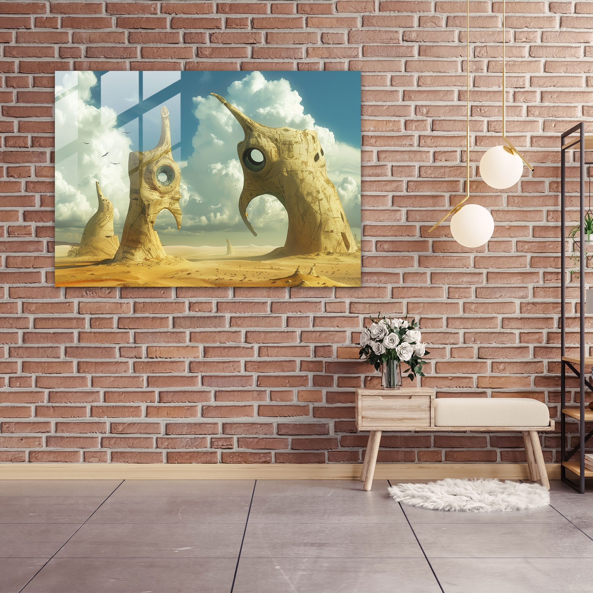 Dali Çöl Manzarası Cam Duvar Sanatı - Salvador Dali Cam Duvar Sanatı Sürrealizm Duvar Dekorasyonu