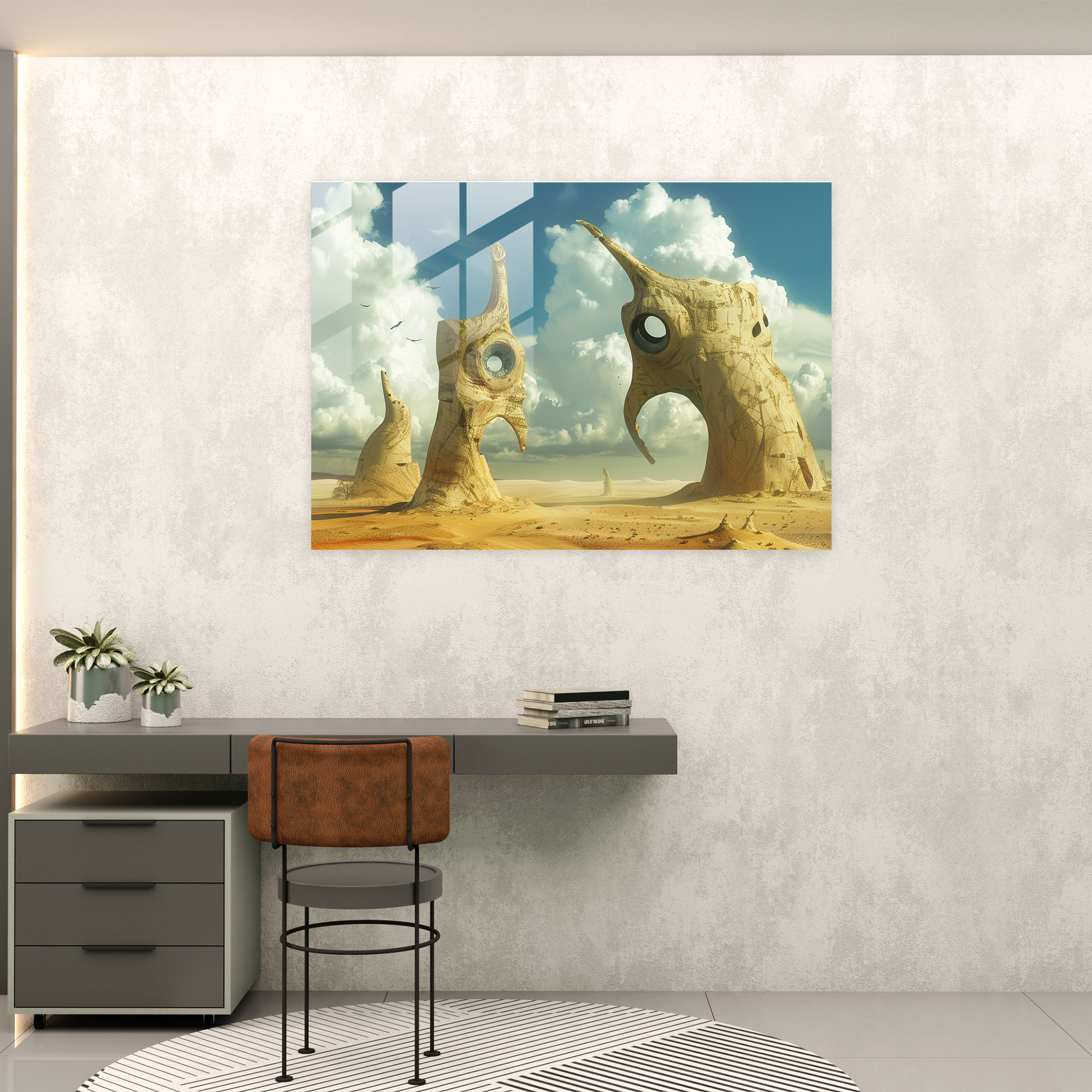 Dali Çöl Manzarası Cam Duvar Sanatı - Salvador Dali Cam Duvar Sanatı Sürrealizm Duvar Dekorasyonu