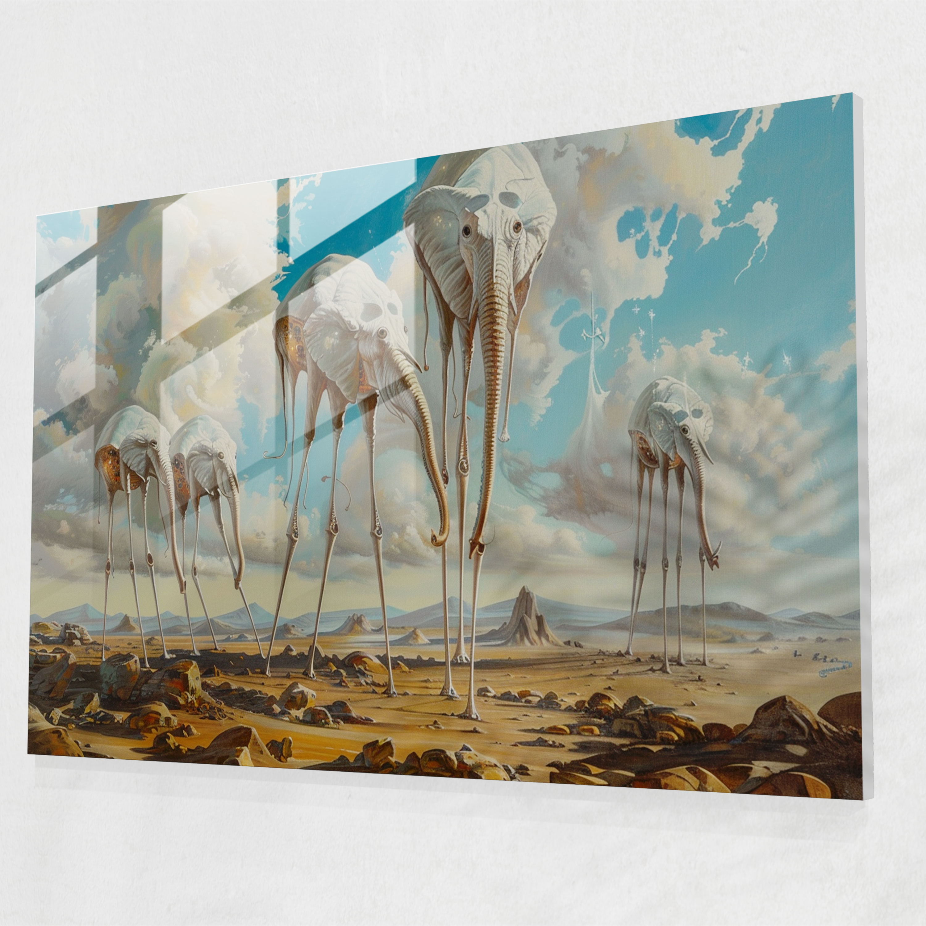 Salvador Dali Floating Elephants Glass Print - Salvador Dali, Surreal, Salvador Dali, Glass Print