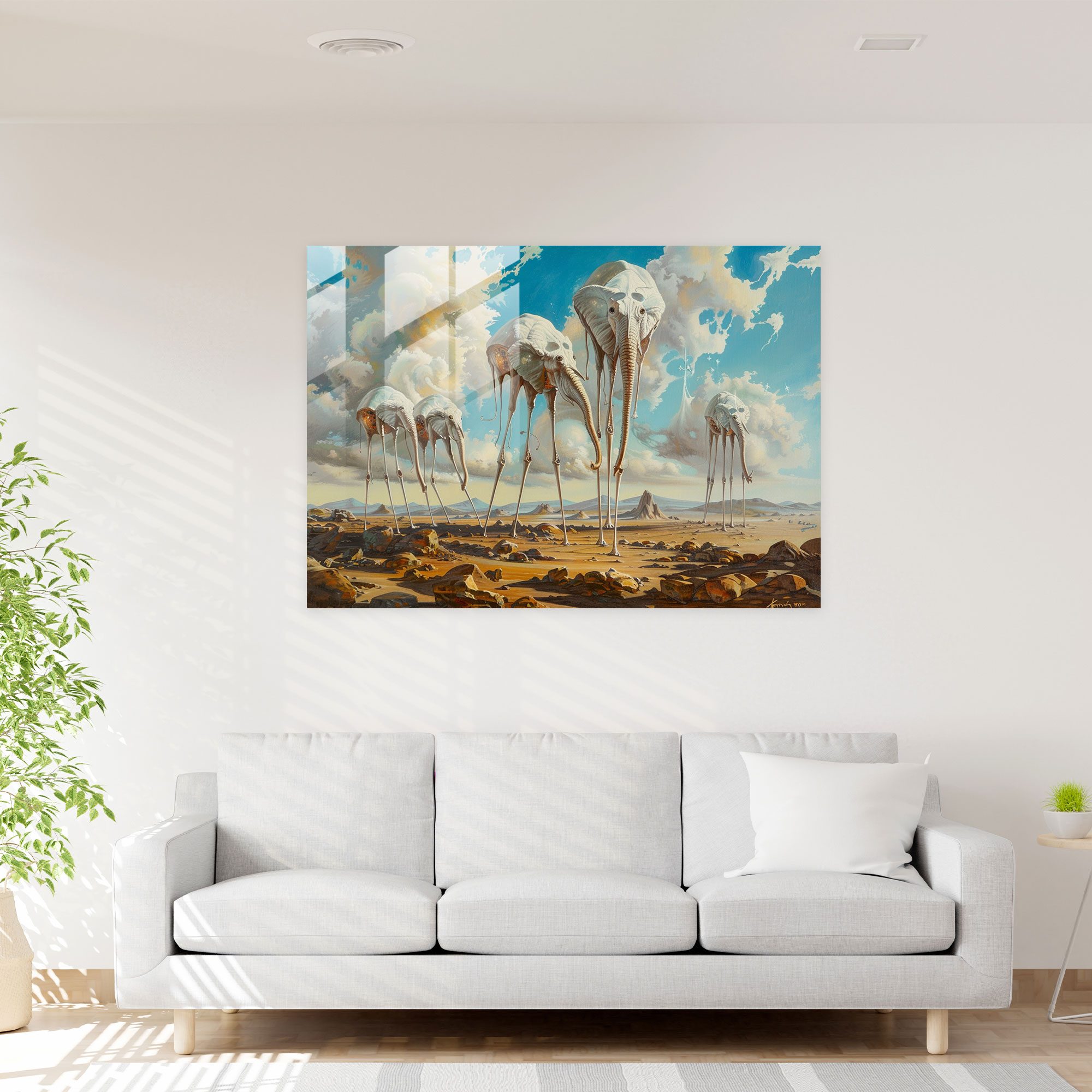 Salvador Dali Floating Elephants Glass Print - Salvador Dali, Surreal, Salvador Dali, Glass Print