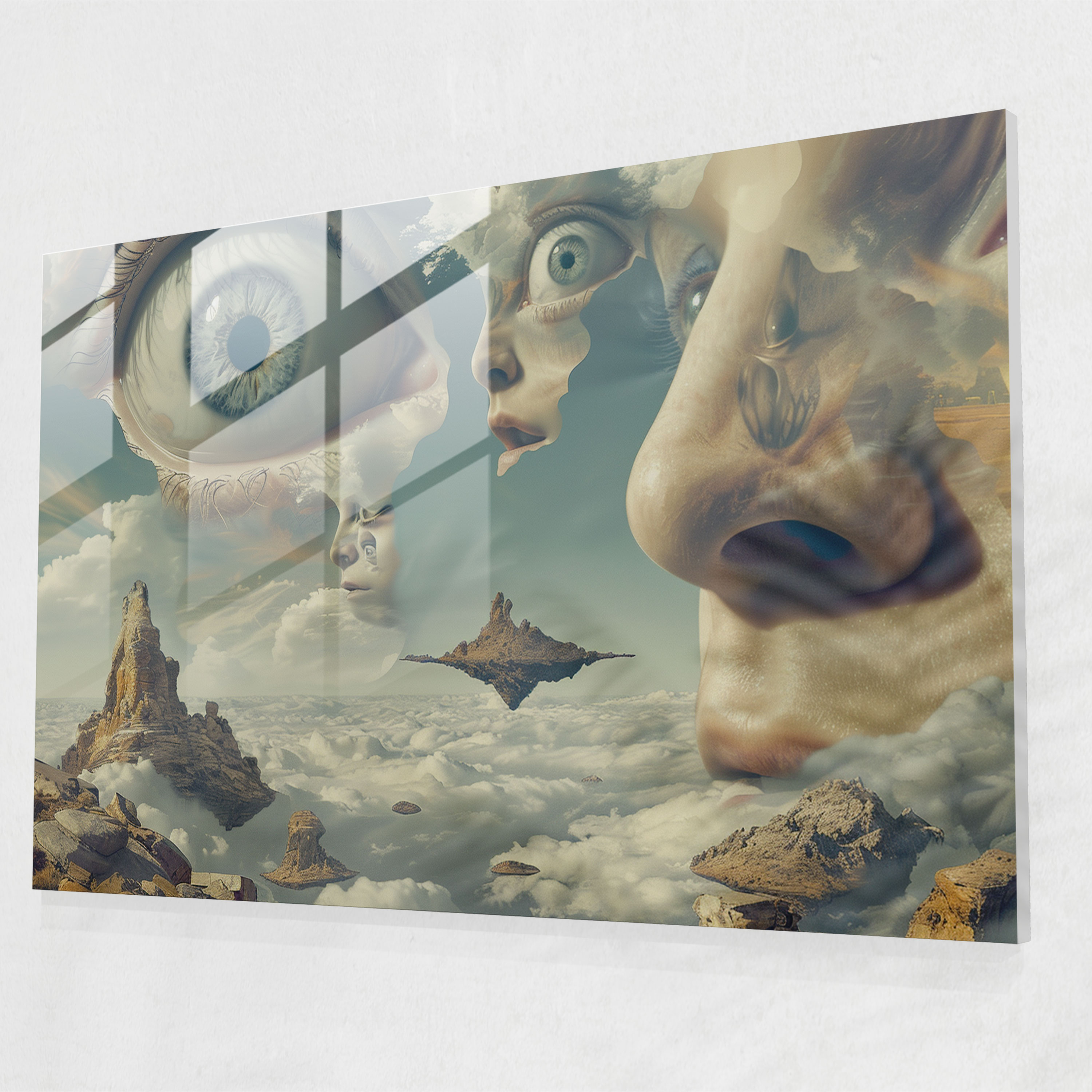 Salvador Dali Dream World Glass Print - Salvador Dali, Home Decoration, Modern Art, Floating Eyes